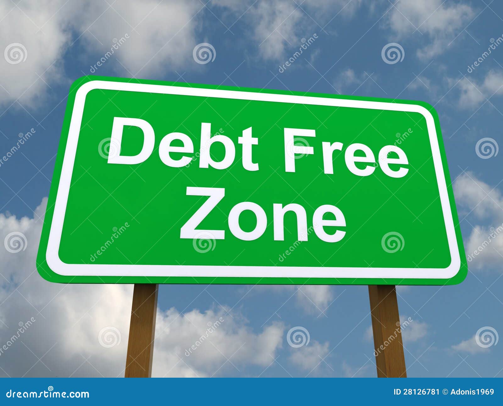 debt free zone road sign