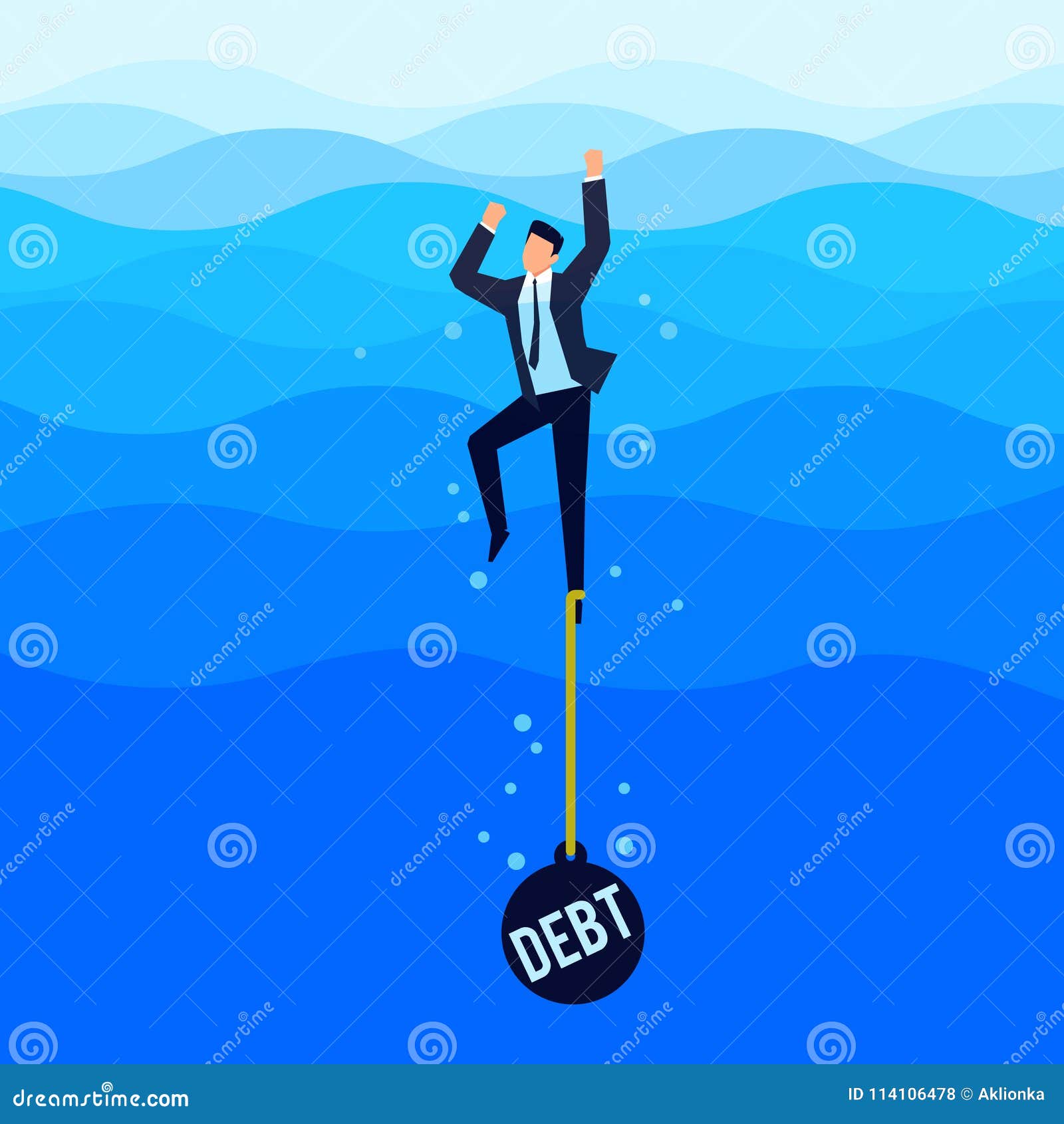 debtor. debt concept. businessman drowns in the sea.