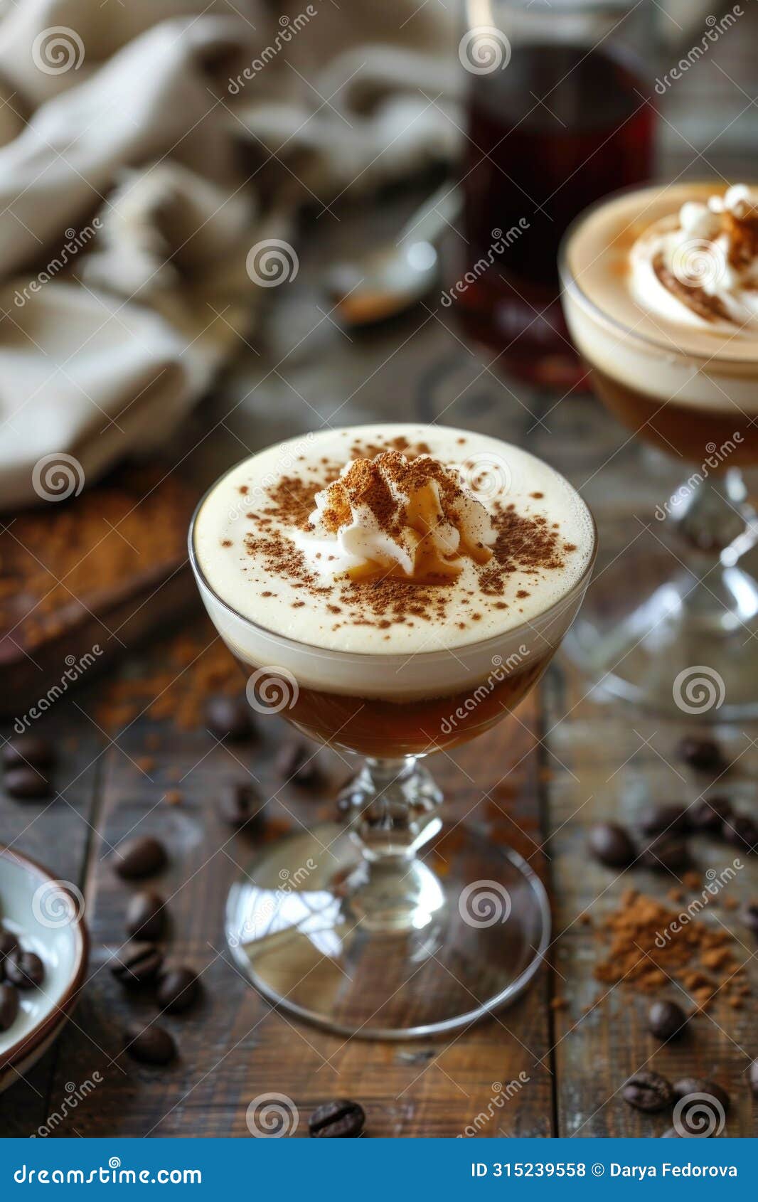 decadent coffee cocktail with cream and beans