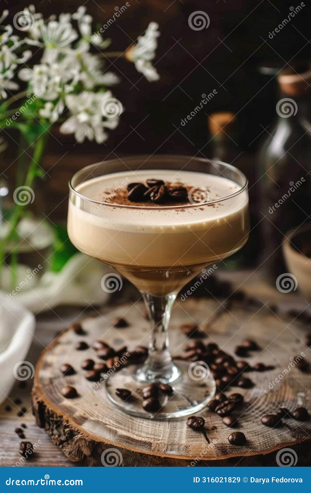 decadent coffee cocktail with cream and beans