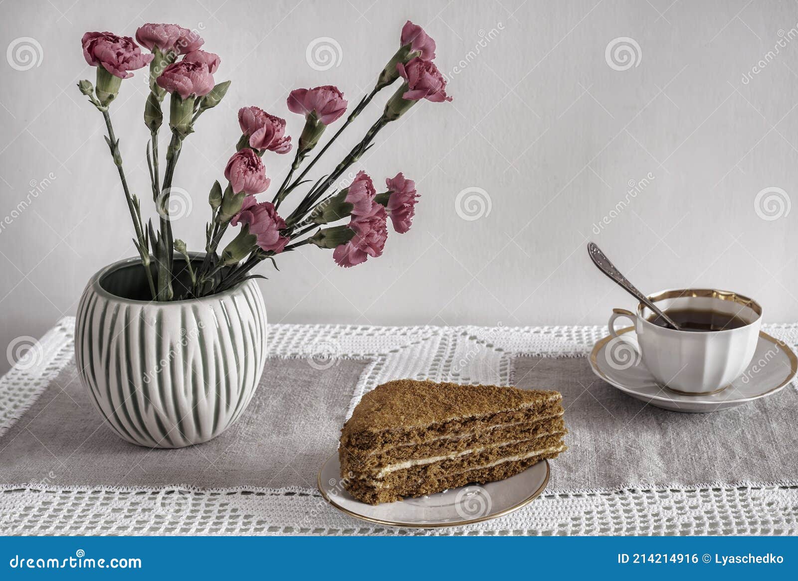 A Decaf Hot Chicory Drink and a Cake. Stock Photo Image of horizontal