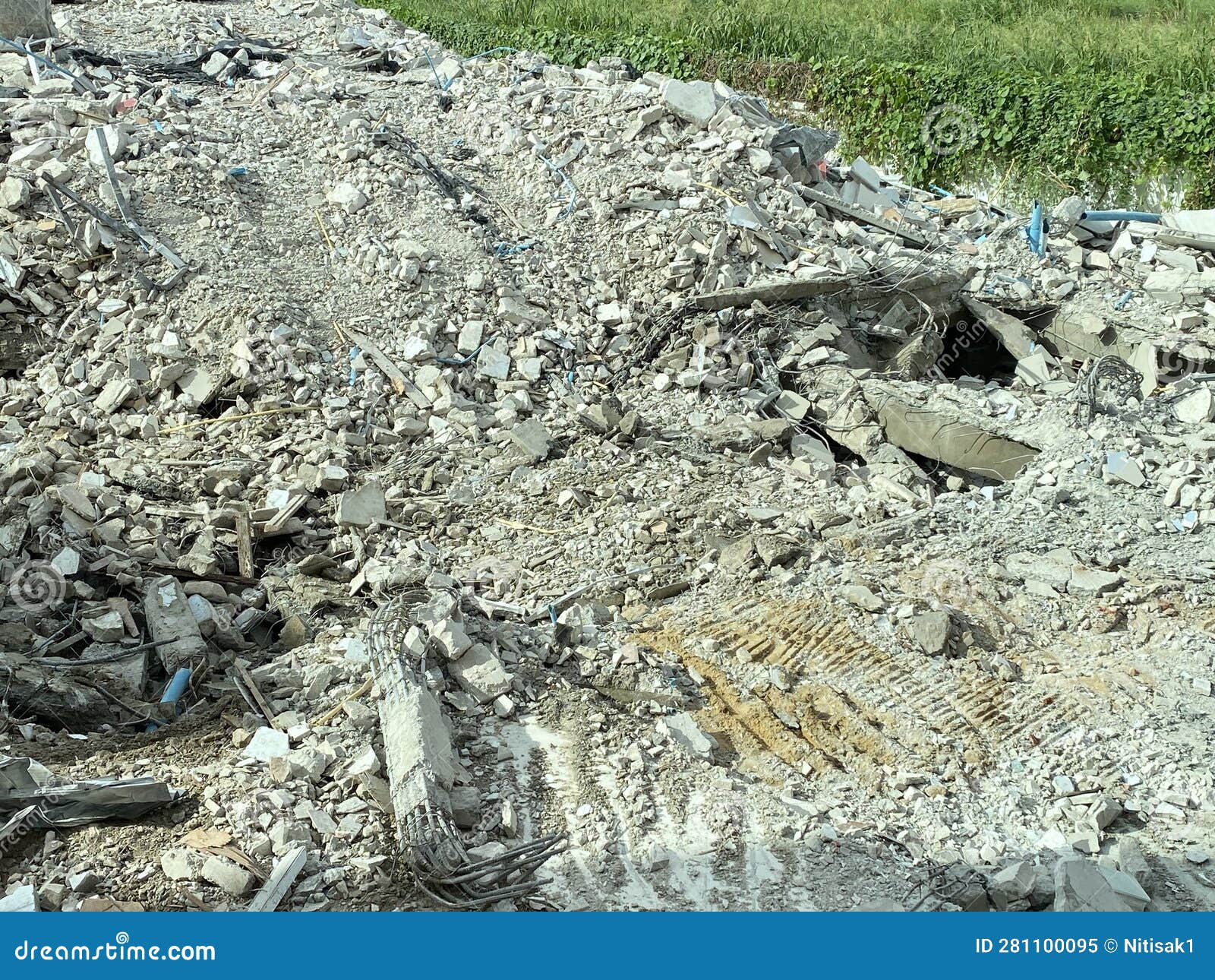 Decayed Concrete from a Collapsed Building Lots of Cement Debris Piled