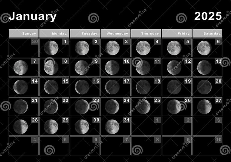 December 2025 Lunar Calendar, Moon Cycles Stock Illustration