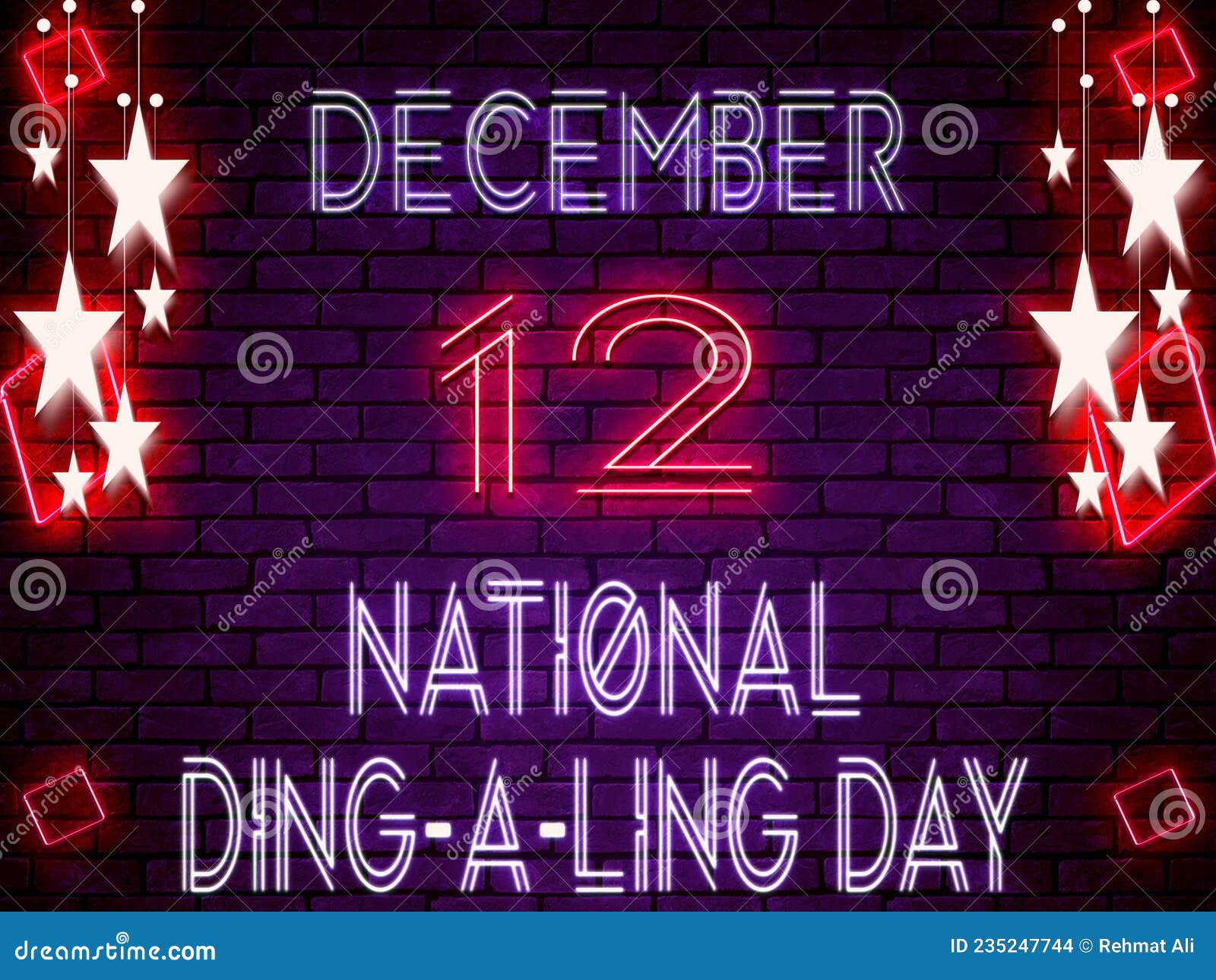 12 December, National DingaLing Day, Neon Text Effect on Bricks