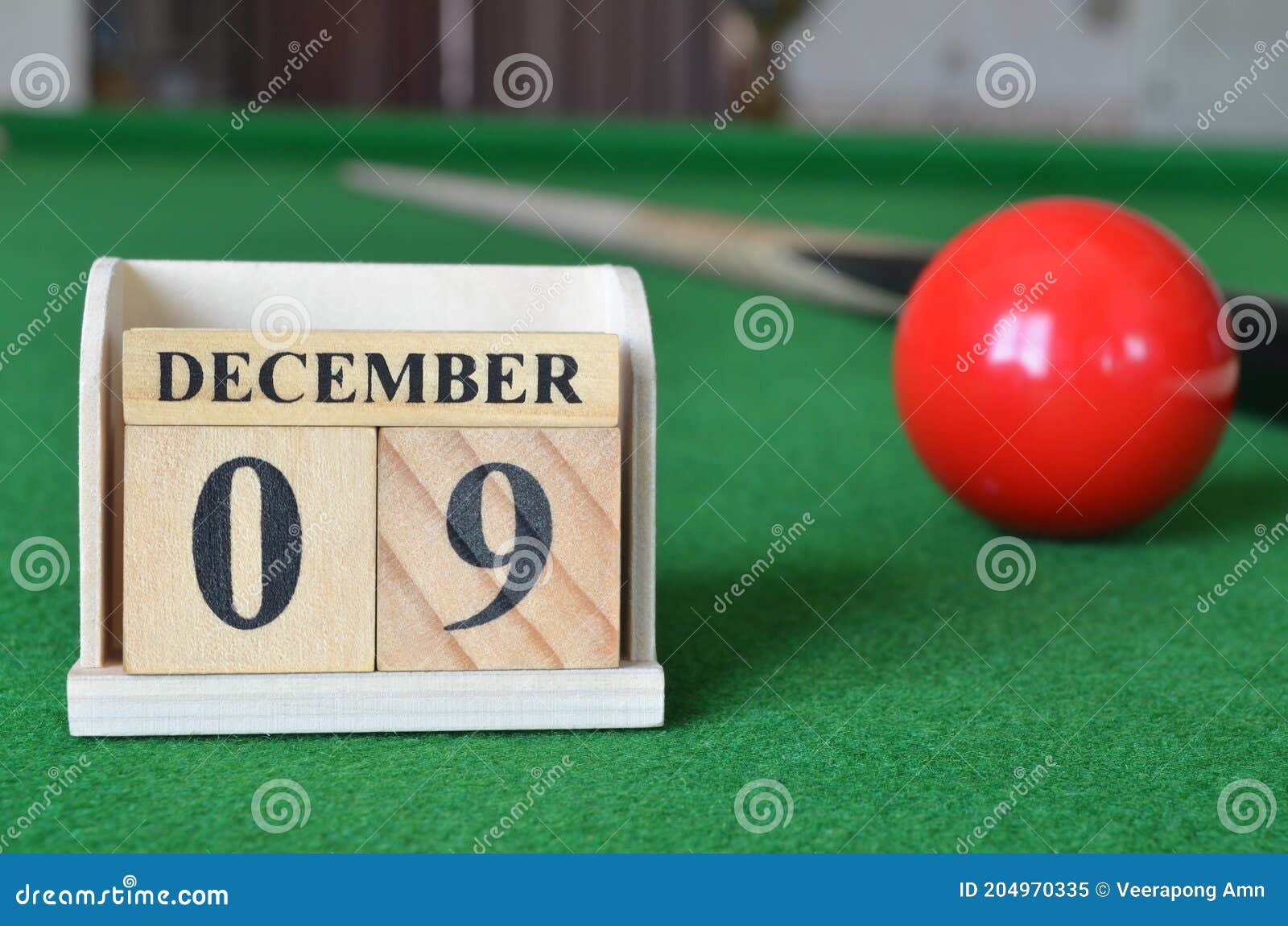 December 09, Number Cube on Snooker Table, Sport Background