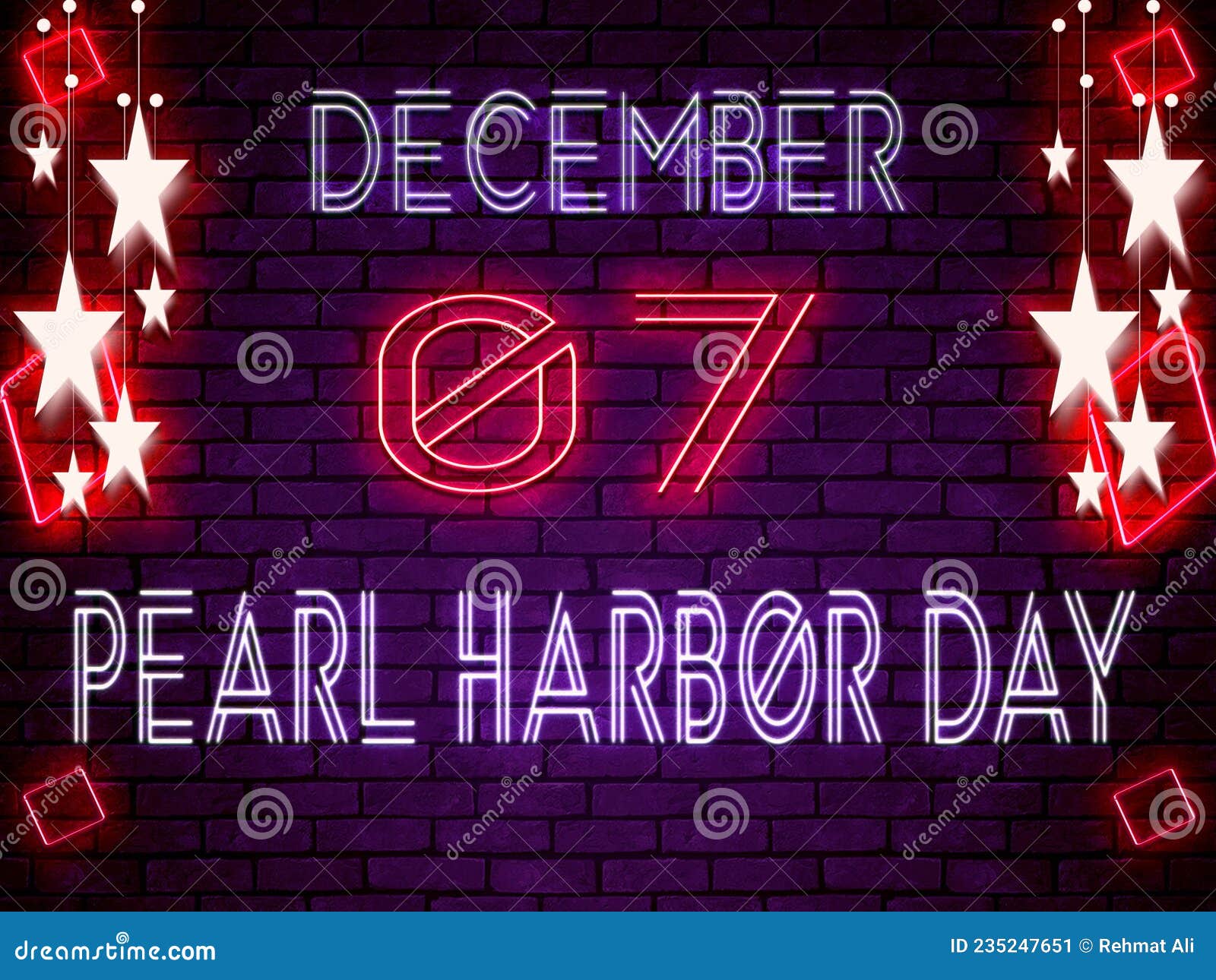 07 December, Pearl Harbor Day, Neon Text Effect on Bricks Background