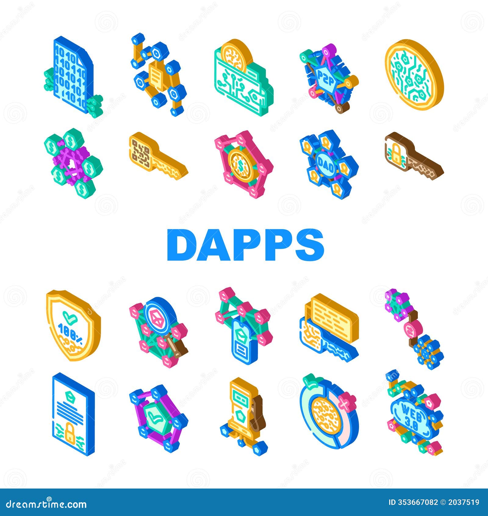 Decentralized Applications Dapps Icons Set Vector Stock Vector -  Illustration of consensus, cryptocurrency: 353667082