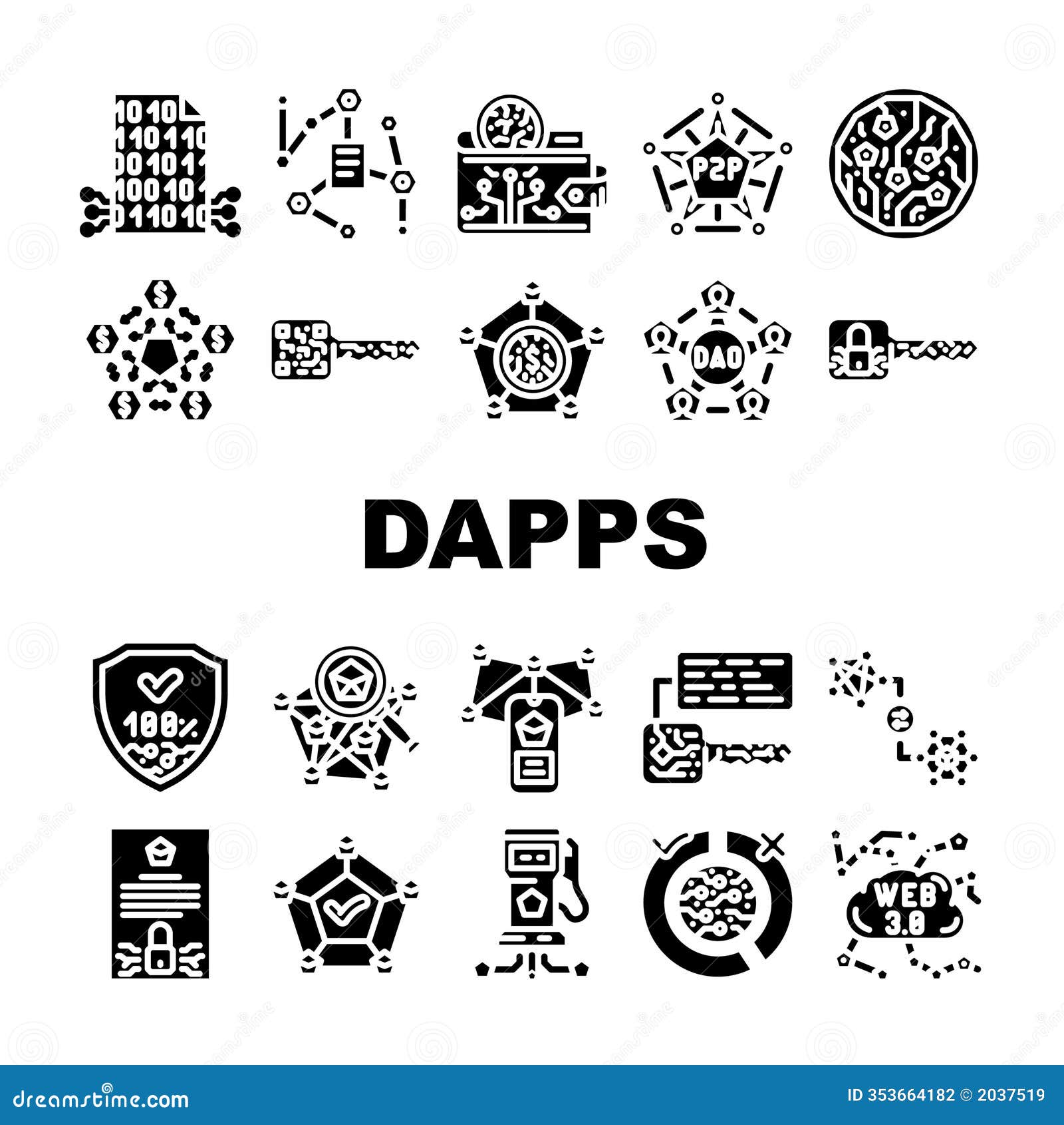 Decentralized Applications Dapps Icons Set Vector Stock Illustration -  Illustration of scalability, blockchain: 353664182