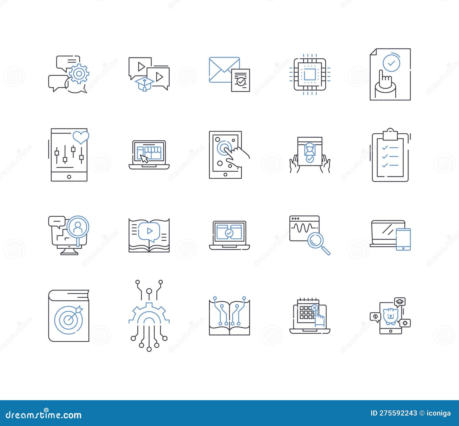 decision trees line icons collection. nodes, classification, entropy, splitting, regression, pruning, decision-making