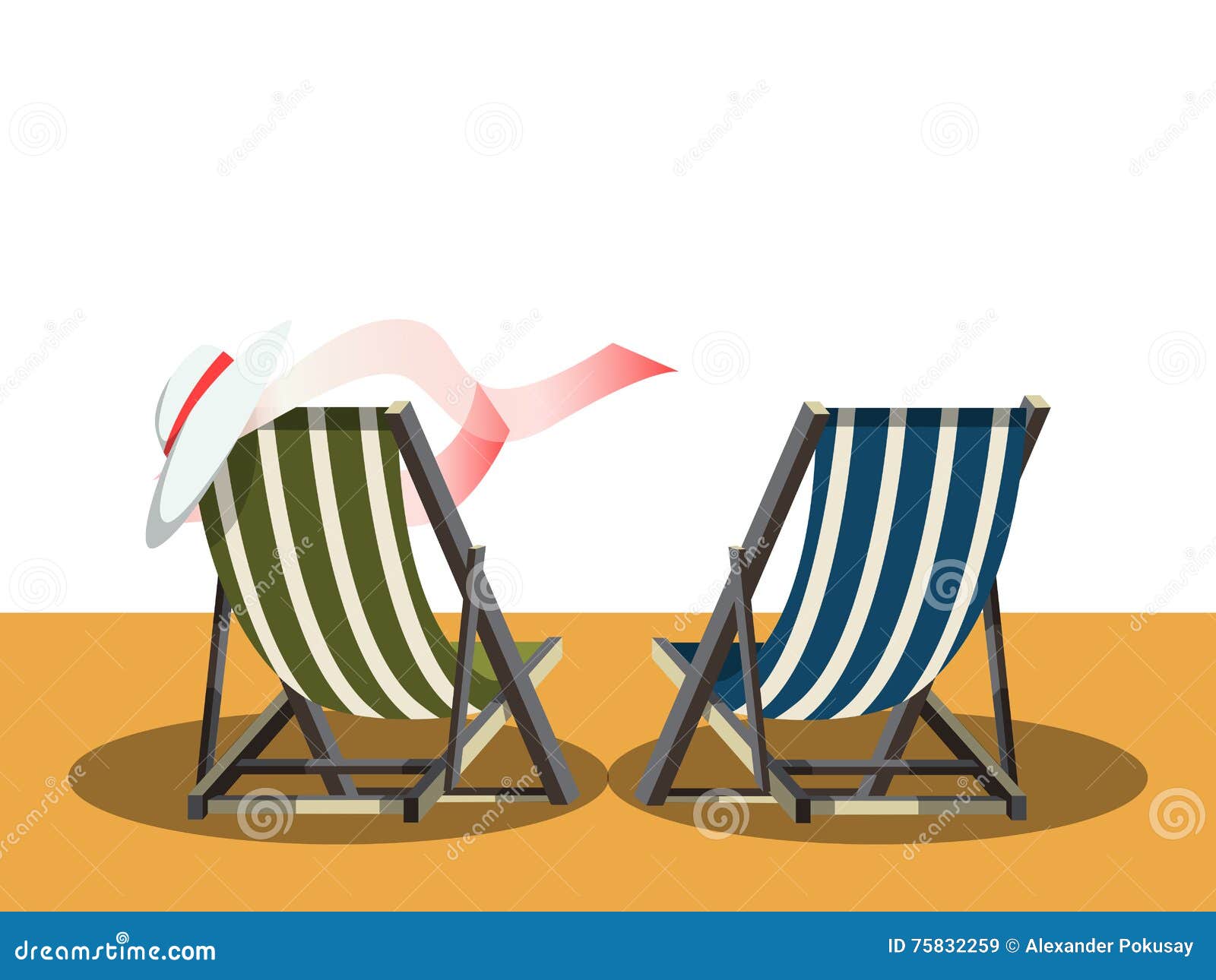 Deck Chairs on the Beach Vector Illustration Stock Vector