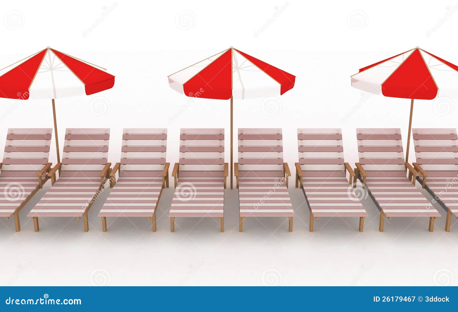 Deckchairs with parasols stock illustration. Illustration of object