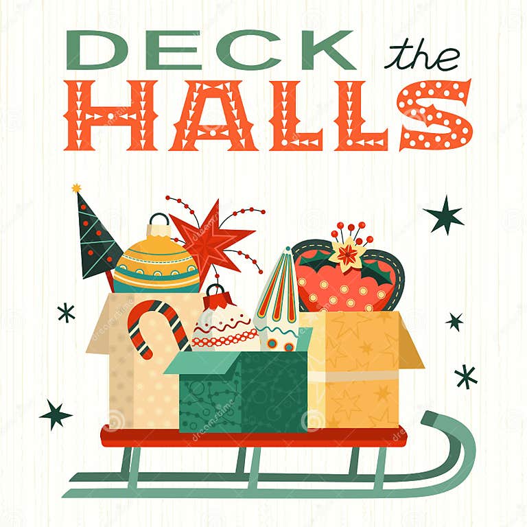 Deck Halls Festive Christmas Ornaments Vector Stock Vector 