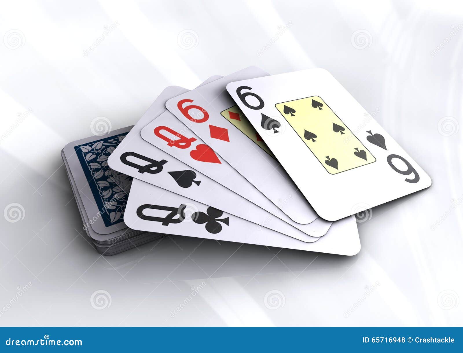 deck of poker cards revealing full house hand.