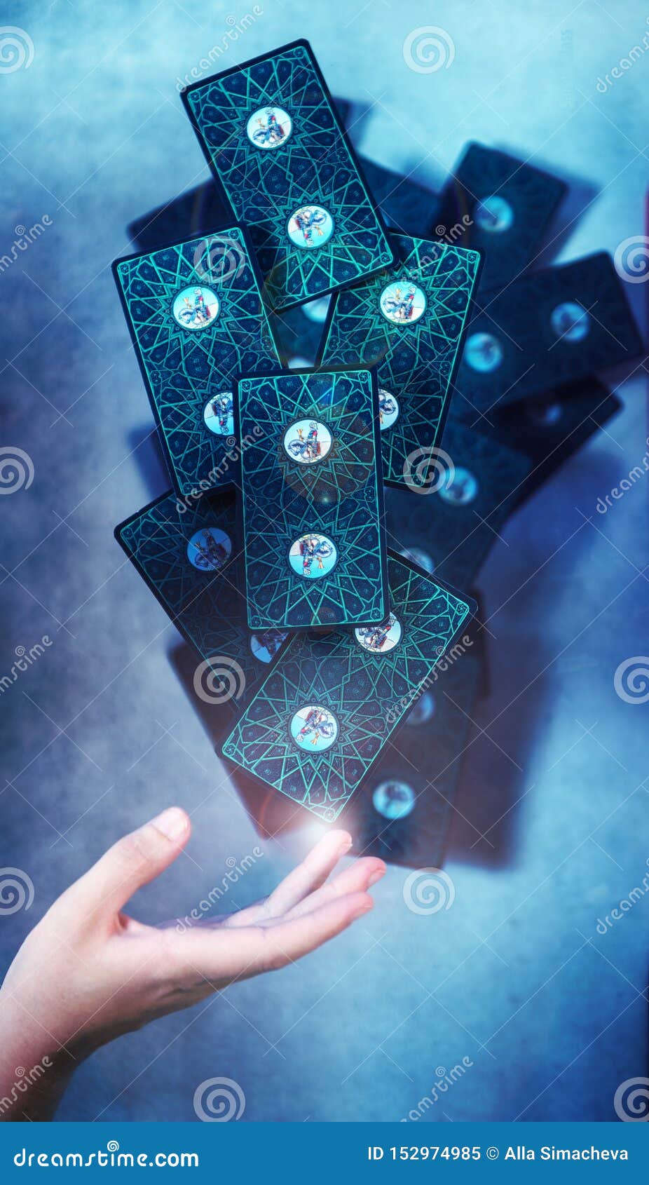 Deck of Tarot Cards on a Woman`s Hand. Stock Image Image of