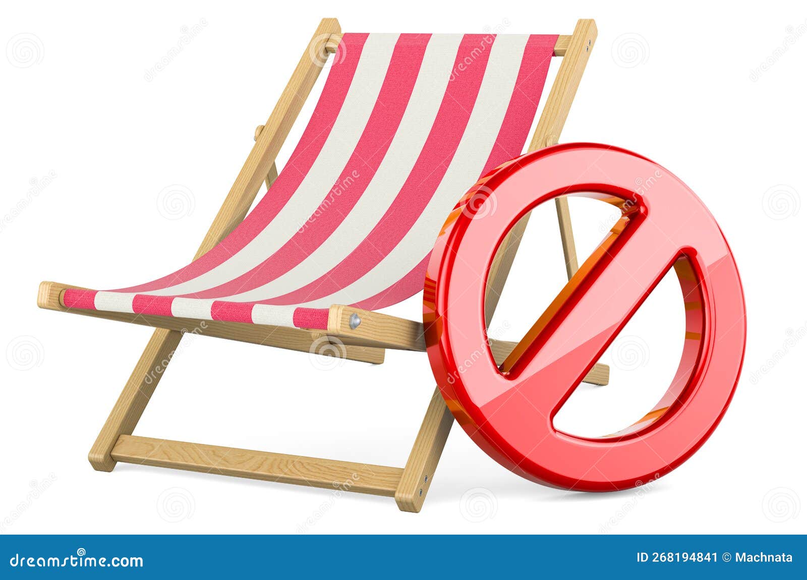 Deckchair with Forbidden Symbol, 3D Rendering Stock Illustration