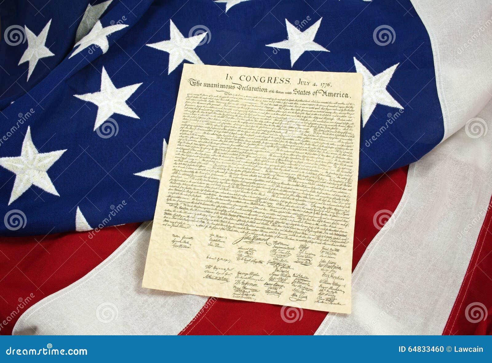 declaration of independence on american flag, horizontal