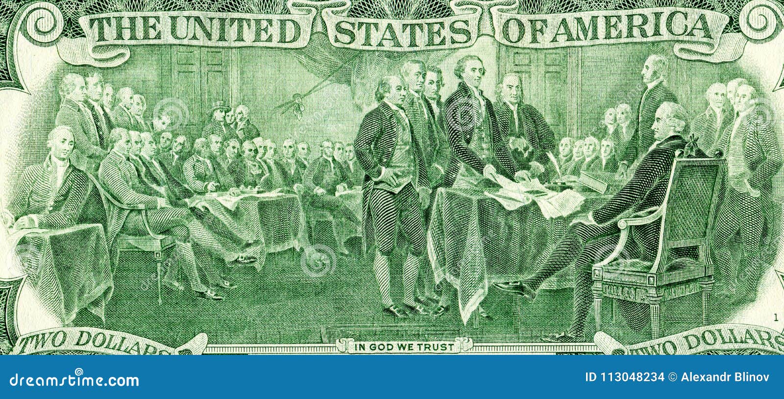 Declaration of Independence Drawing from the Two Dollar Stock Photo ...