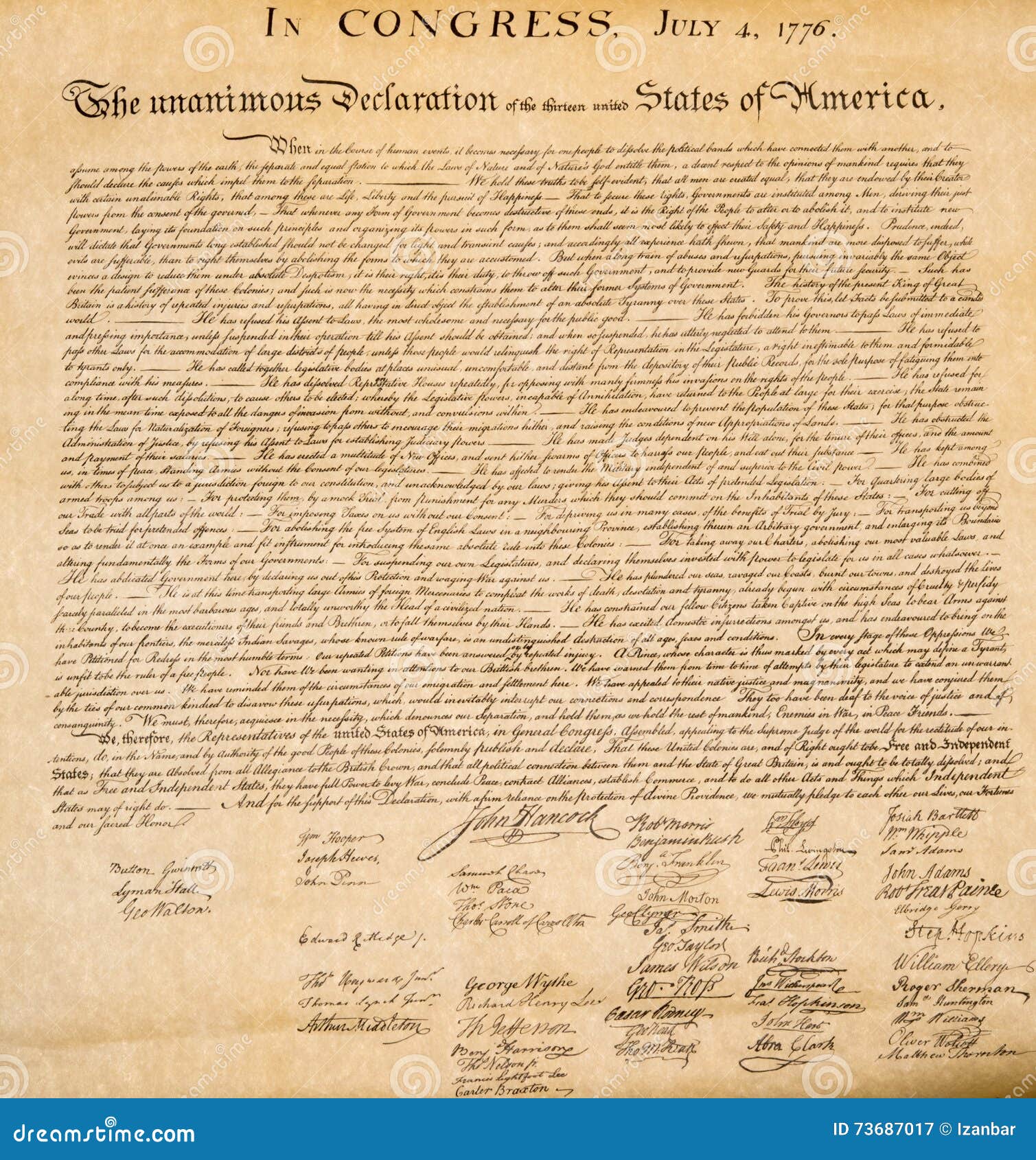 declaration of independence 4th july 1776 close up