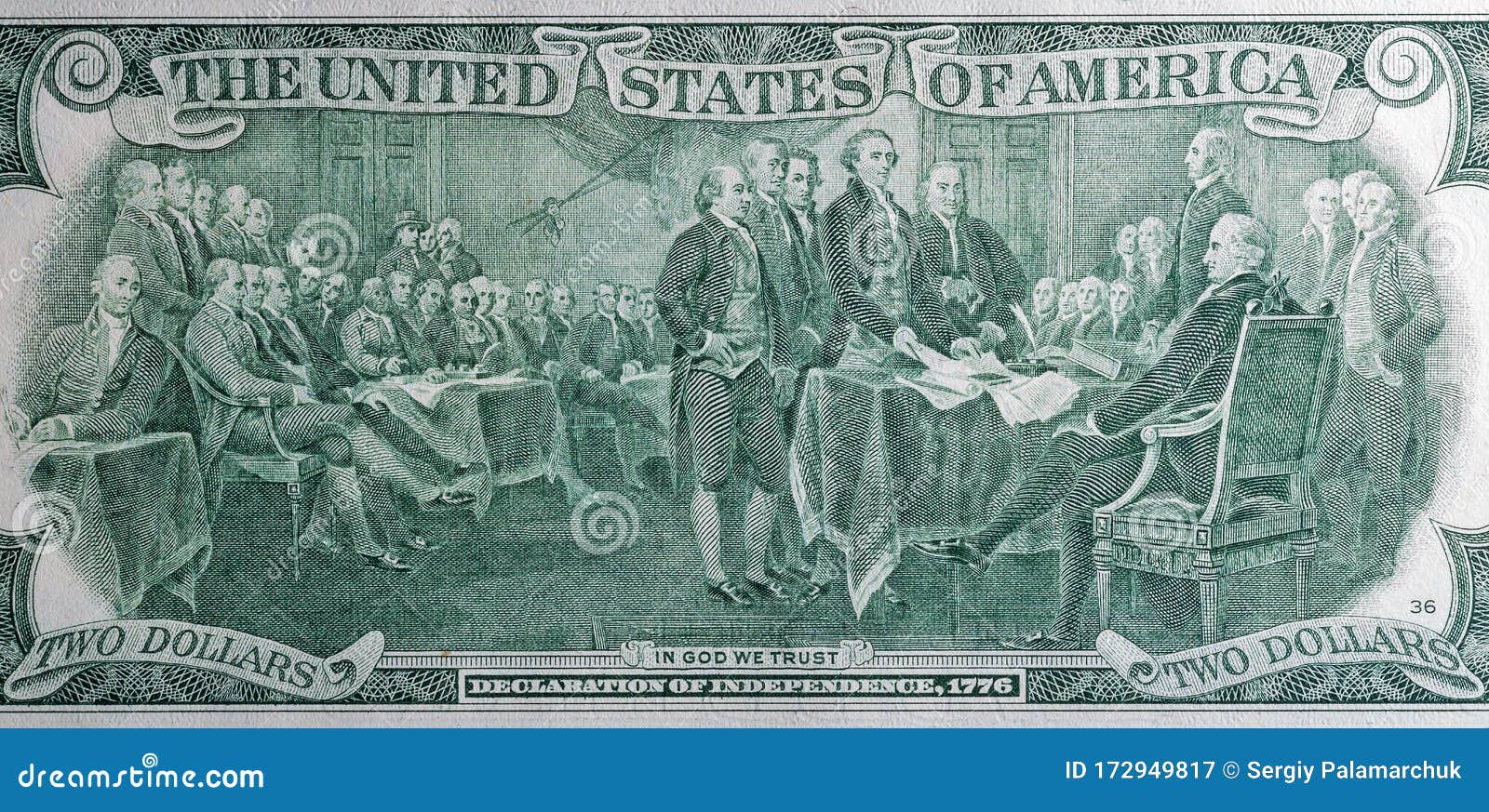 Declaration of Independence on the Two Dollar Bill Closeup Stock Image Image of green, federal