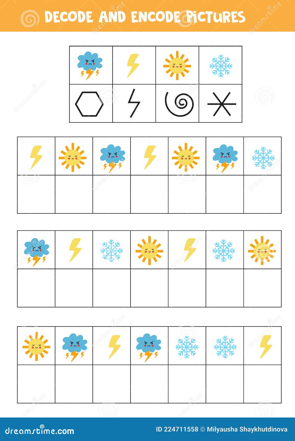 decode and encode pictures. write the s under cute weather pictures.