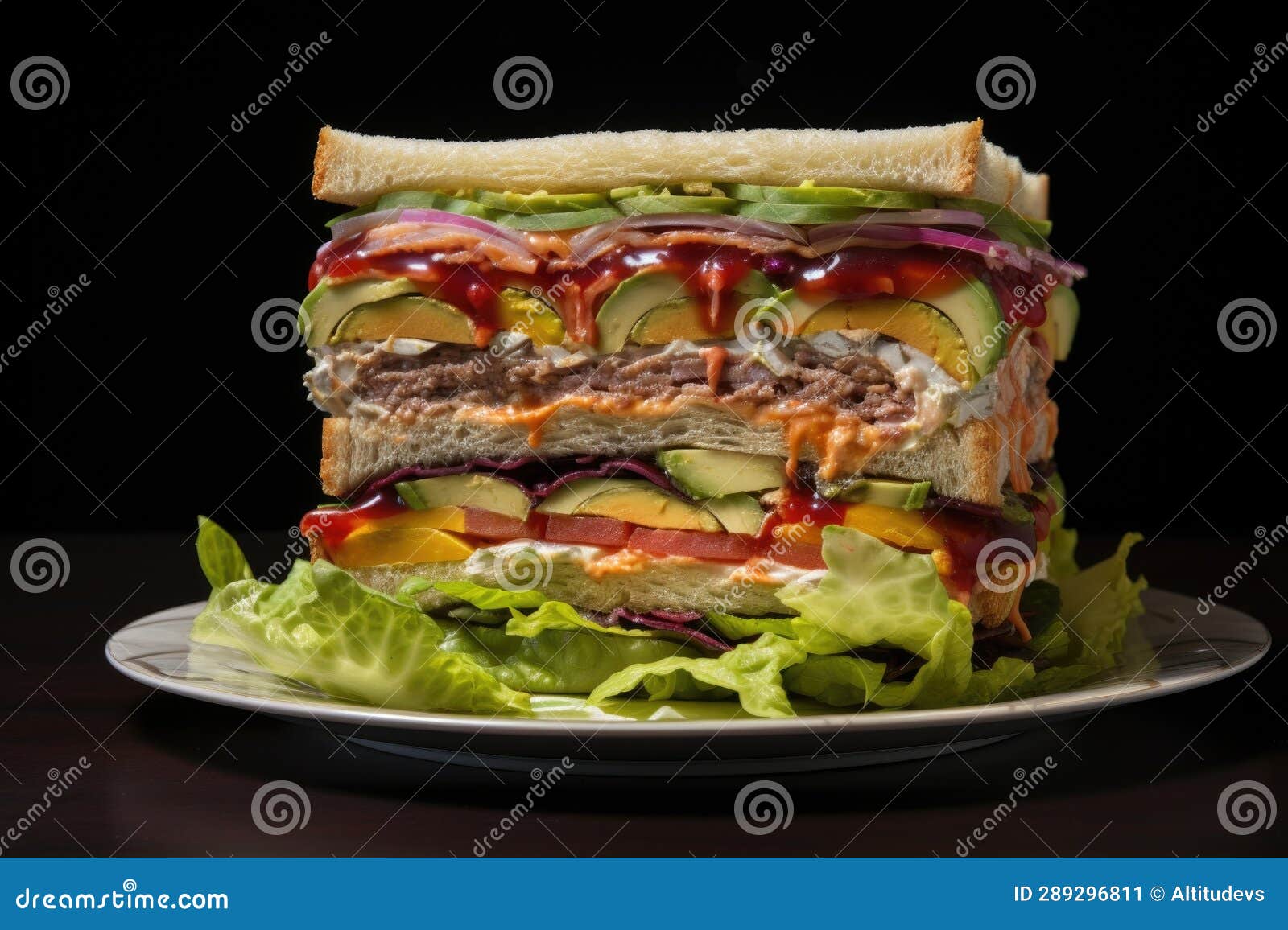 Deconstructed Sandwich with Layers Separated Stock Image - Image of 