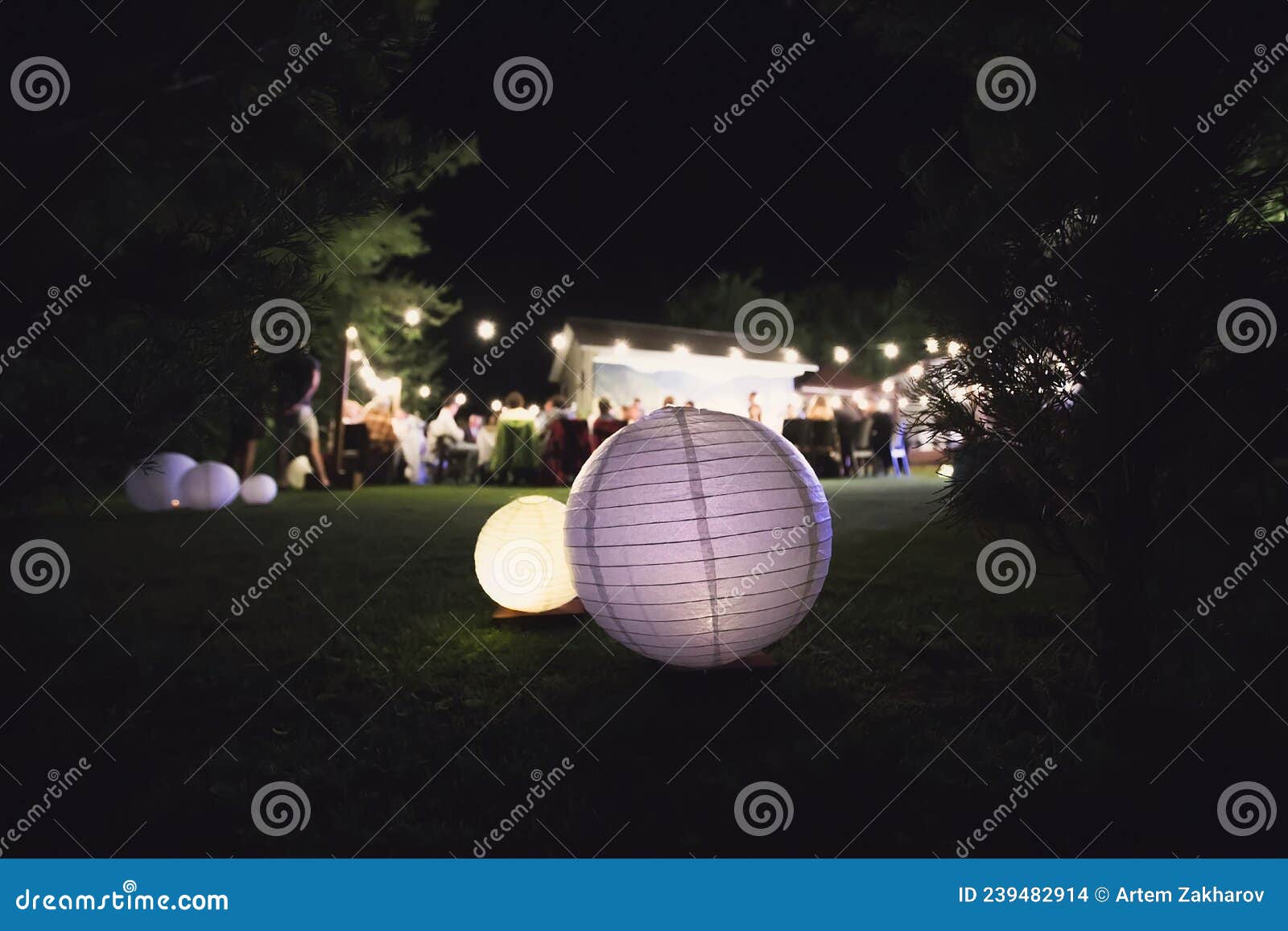 Decor of Airy Japanese Lanterns at a Wedding Stock Photo Image of