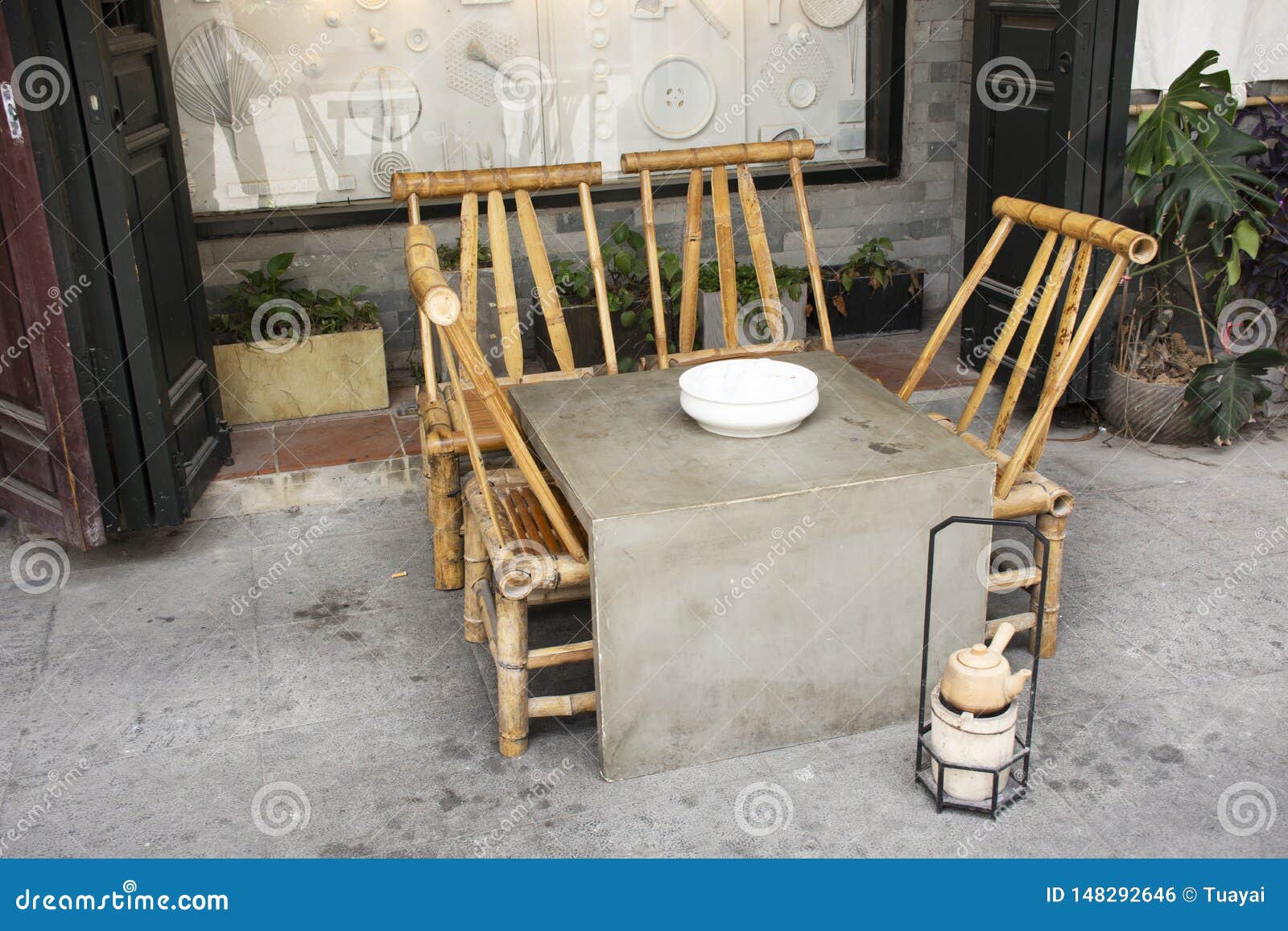 Decor Furniture Stone Table And Bamboo Chair Chinese Style For