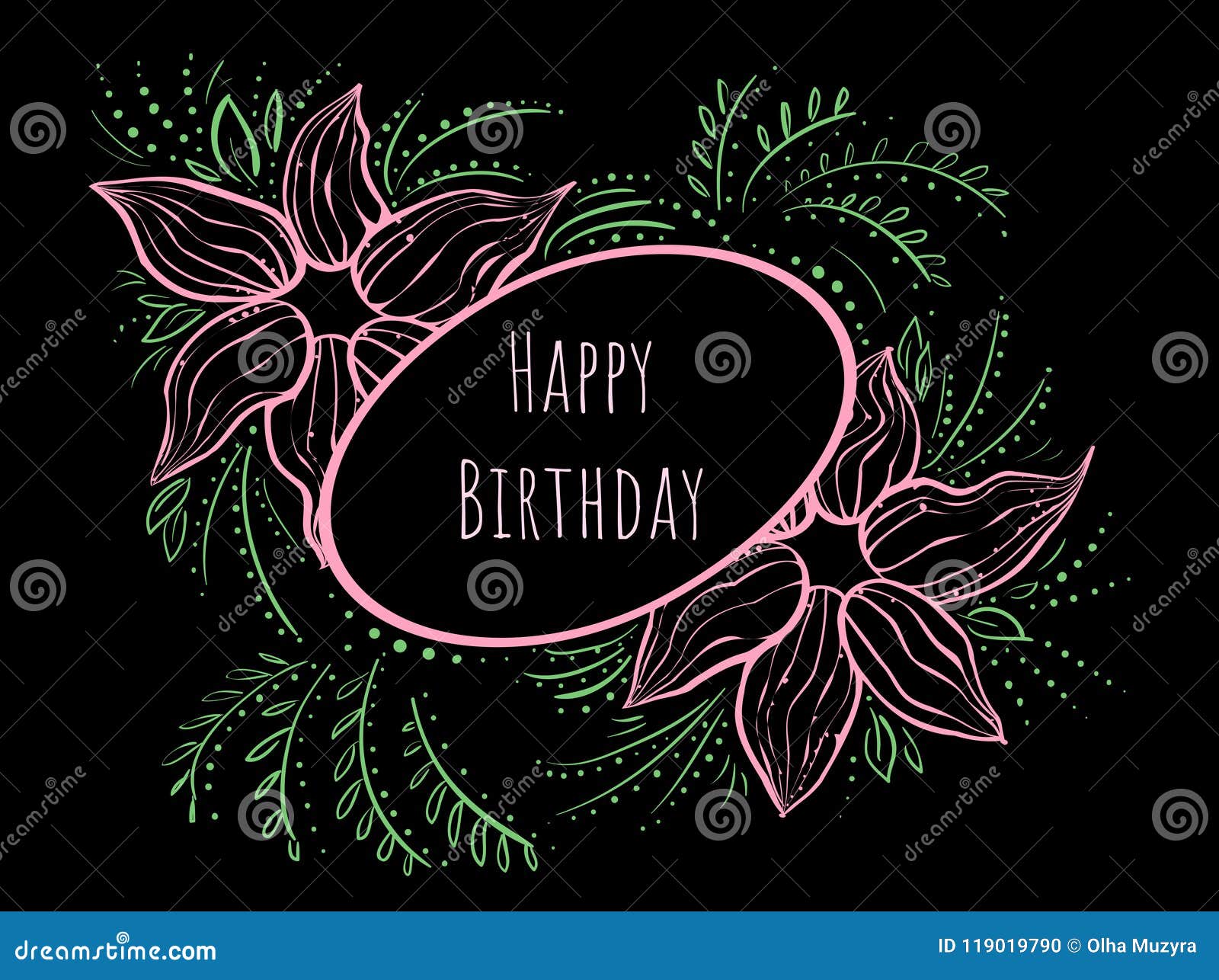 Decor Greeting Card Happy Birthday Flowers on Black Stock Vector ...