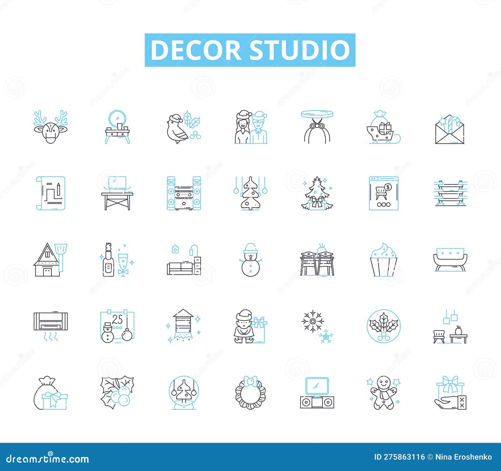decor studio linear icons set. furniture, textiles, lighting, arrk, accessories, wallpaper, rugs line  and concept