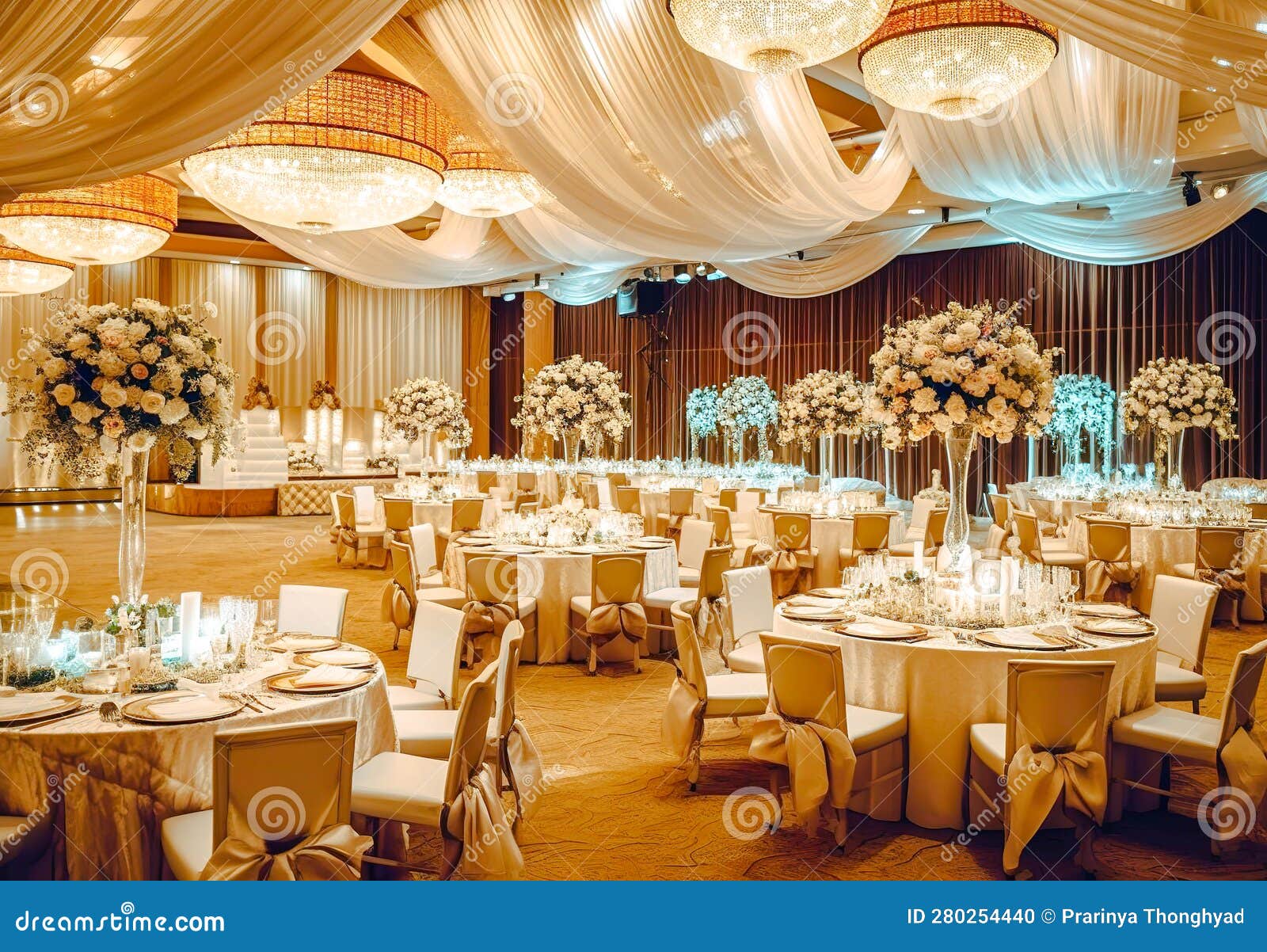 Decor of a Wedding Banquet Hall, Wedding Venue Decorations Stock ...