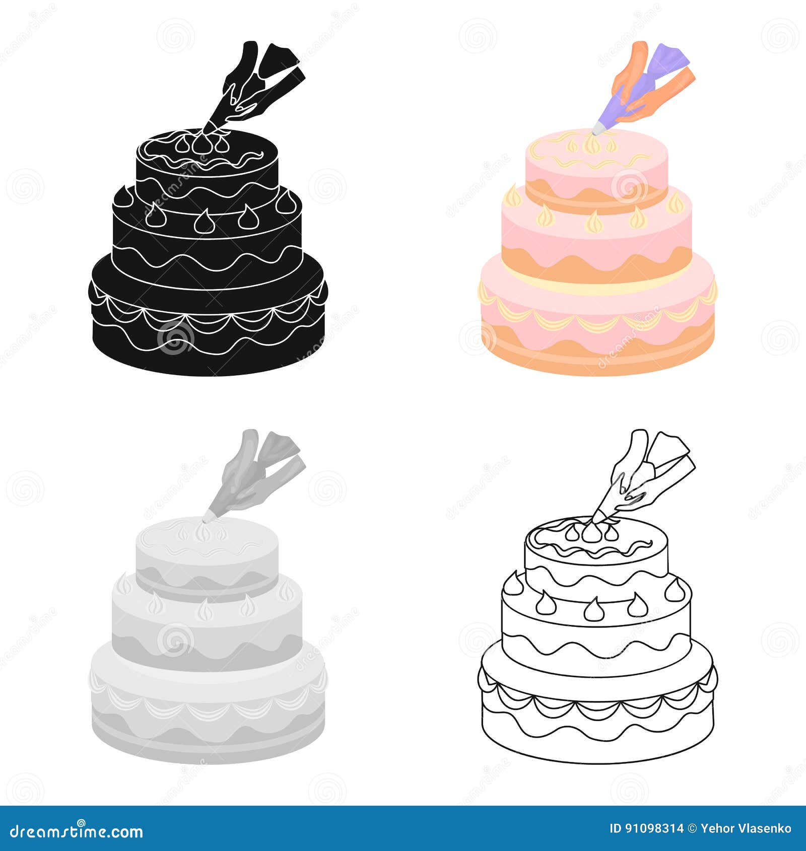 Modelo de bolo de aniversário colorido isolado dos desenhos animados plana