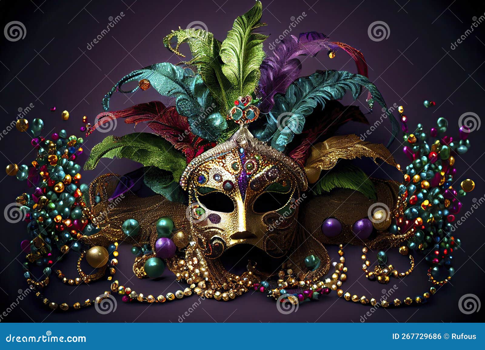 Decoración De Máscaras De Carnaval Veneciano Y Cuentas. Fondo De