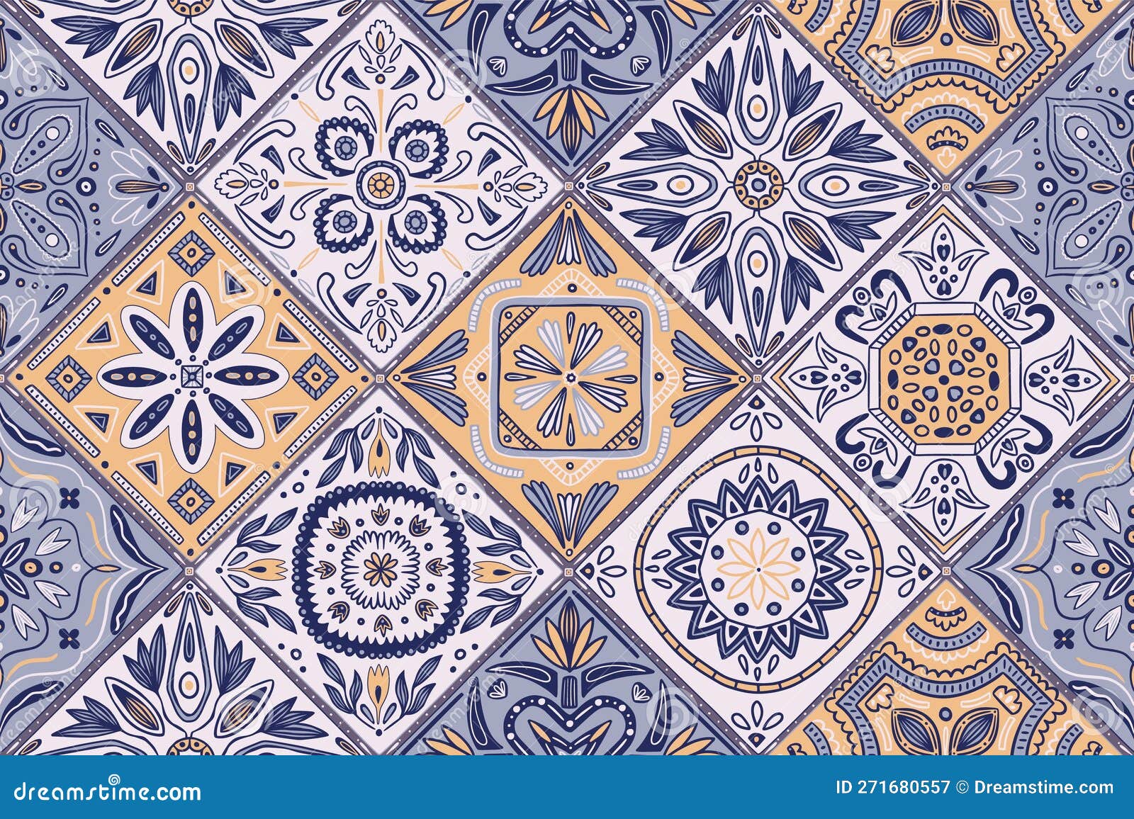Decoración De Mosaico De Azulejos De Cerámica. Impresiones Florales Para La  Pared En Fondo Azul Del Parchwork Portugués Vintage Ilustración del Vector  - Ilustración de retro, ornamento: 271680557