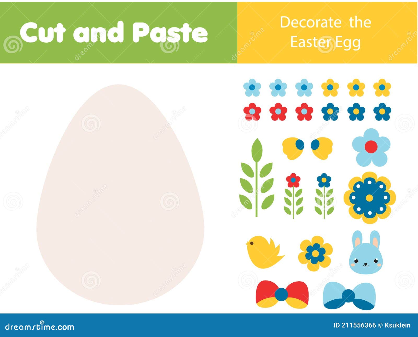 Decorate Easter Egg with Glue and Scissors. Cut and Paste Children