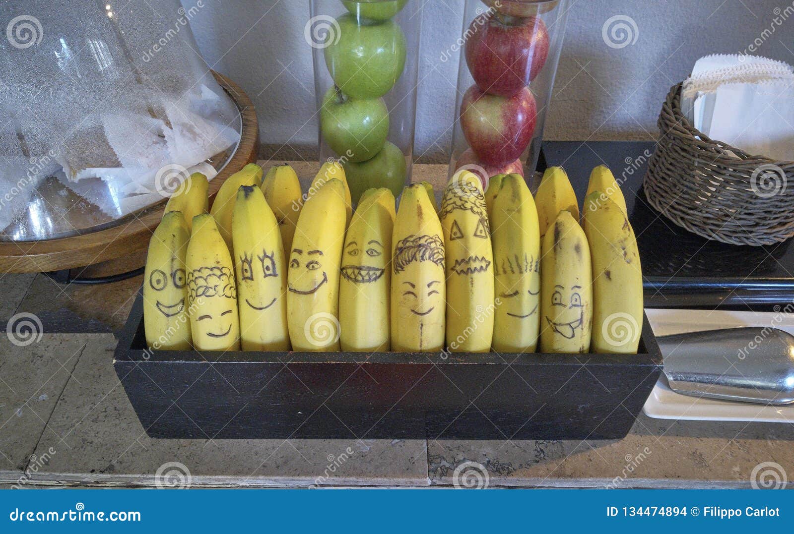 Decorated bananas stock photo. Image of funny, basket 134474894