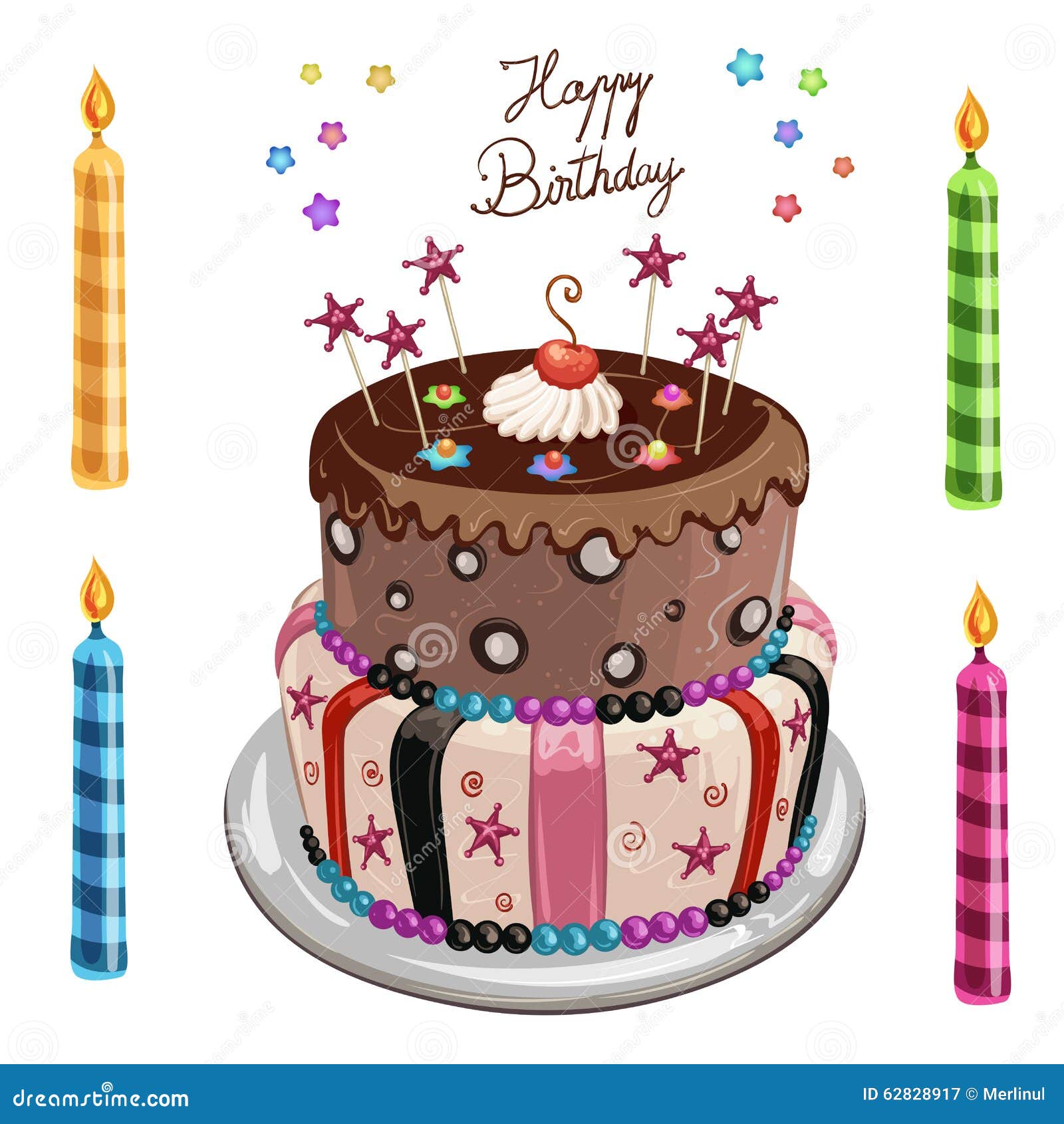 Birthday Cake with Four Candles Stock Illustration - Illustration of green,  filling: 43218305