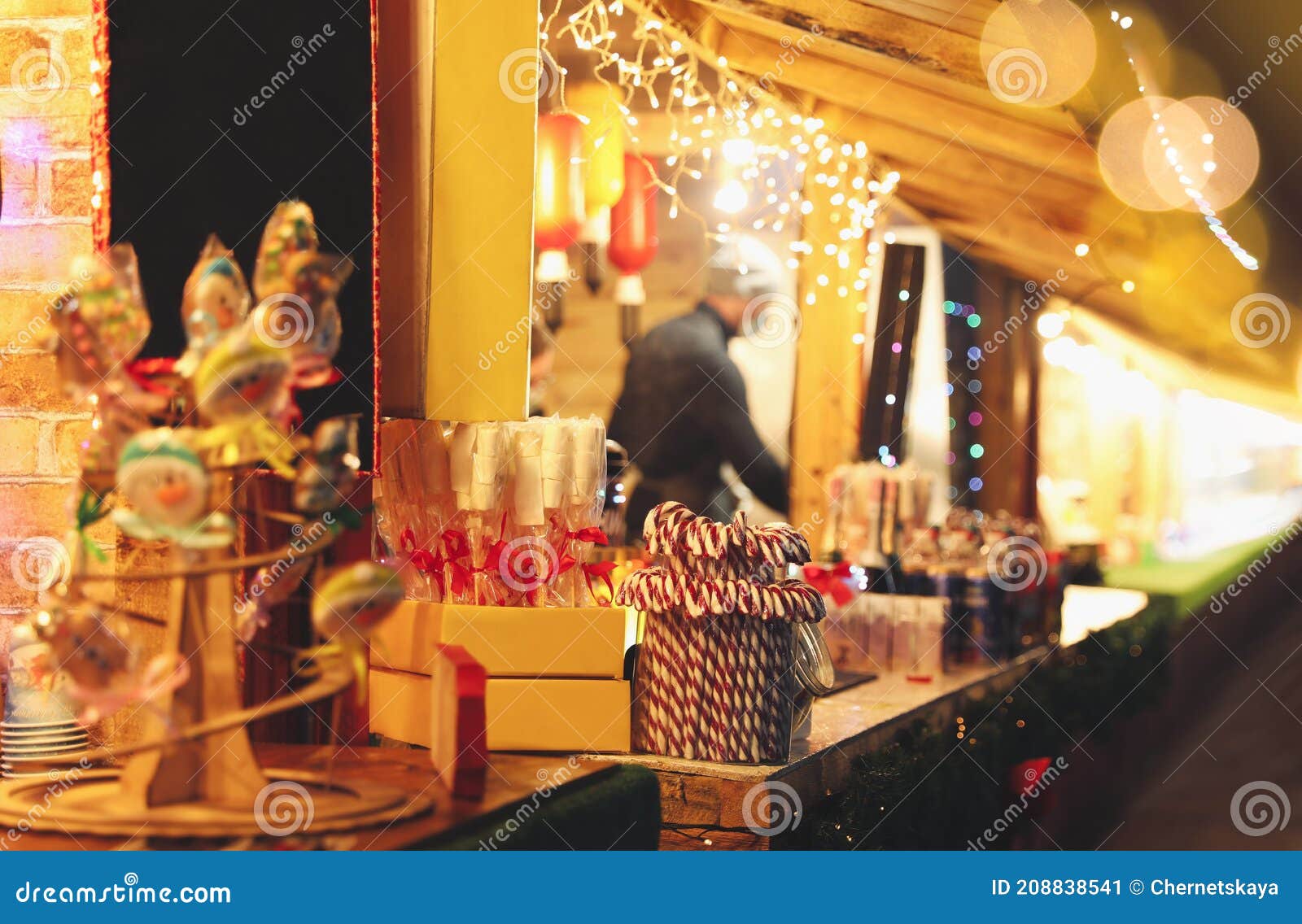 Decorated Christmas Fair Stall with Different Treats Stock Image