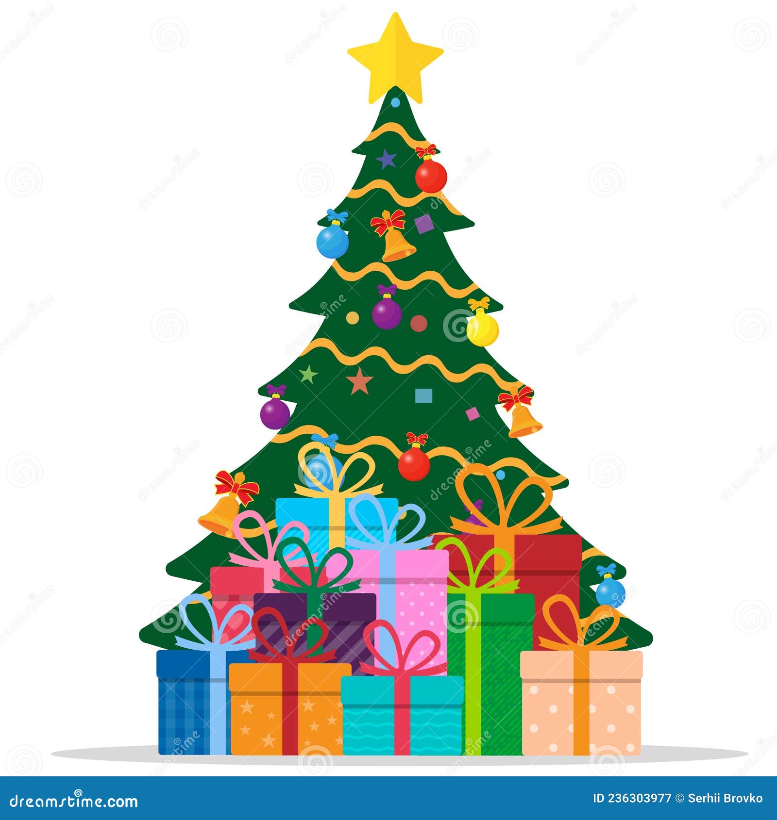 Decorated Christmas Tree with Gift Boxes. Vector Illustration Stock