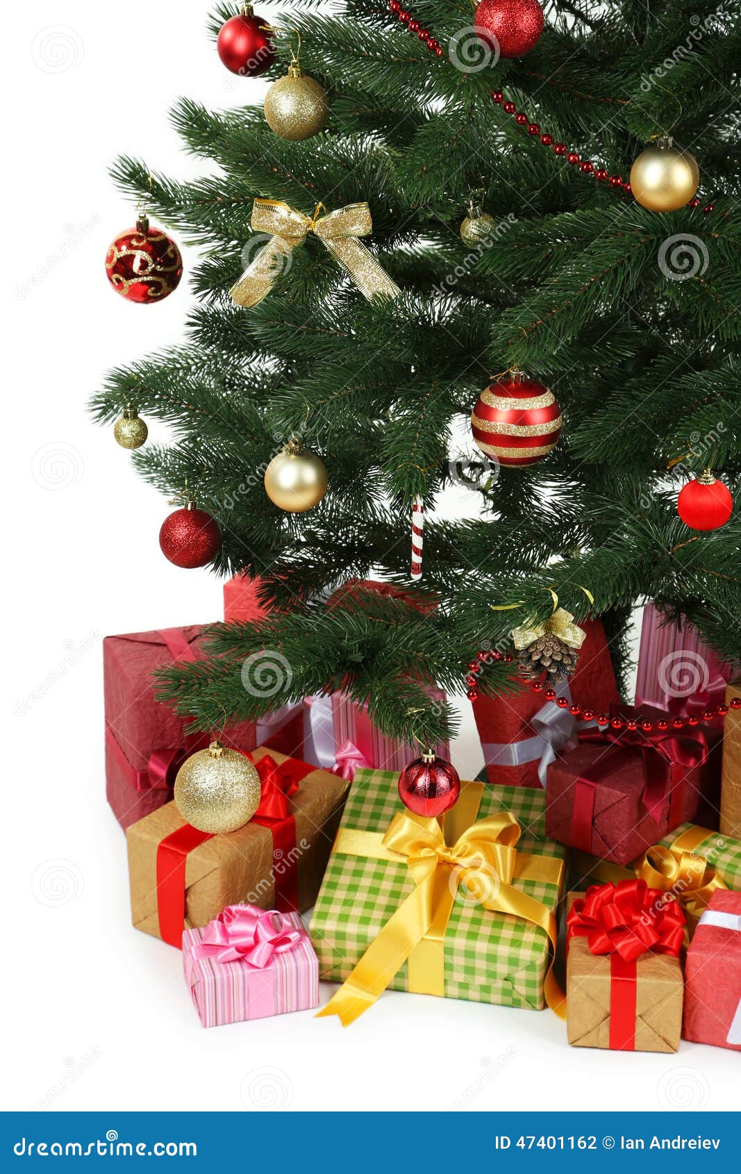 Decorated Christmas Tree with Gifts on White Stock Photo Image of