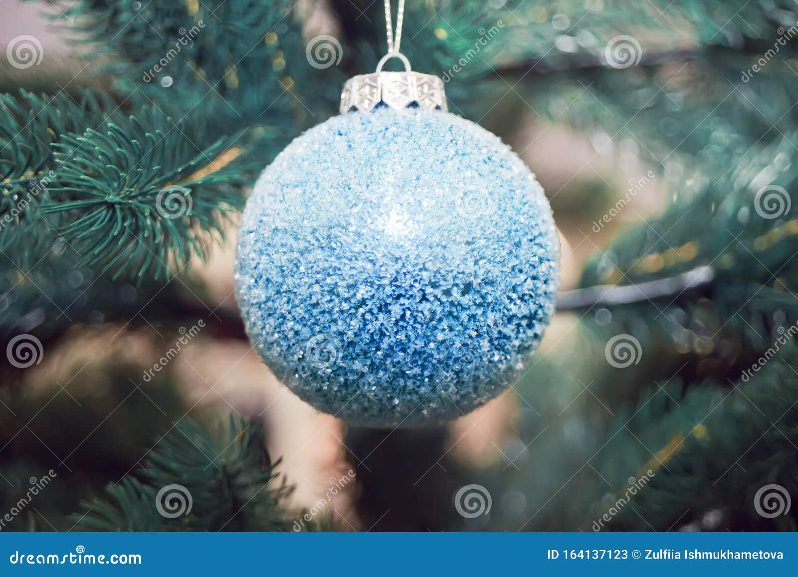 Decorated Christmas Tree and Hanging Small Blue Ball Stock Image ...