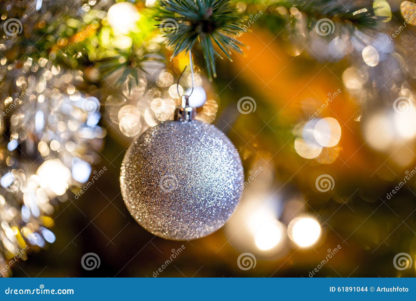 Decorated Christmas Tree with Silver Balls Stock Photo Image of green