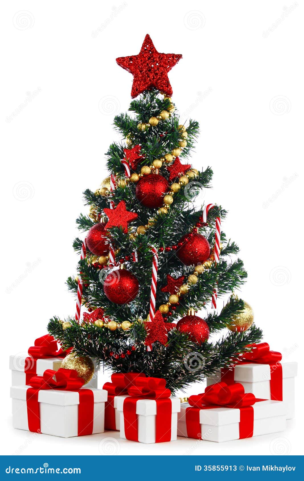 Decorated Christmas tree on white background. Decorated Christmas tree isolated on white background