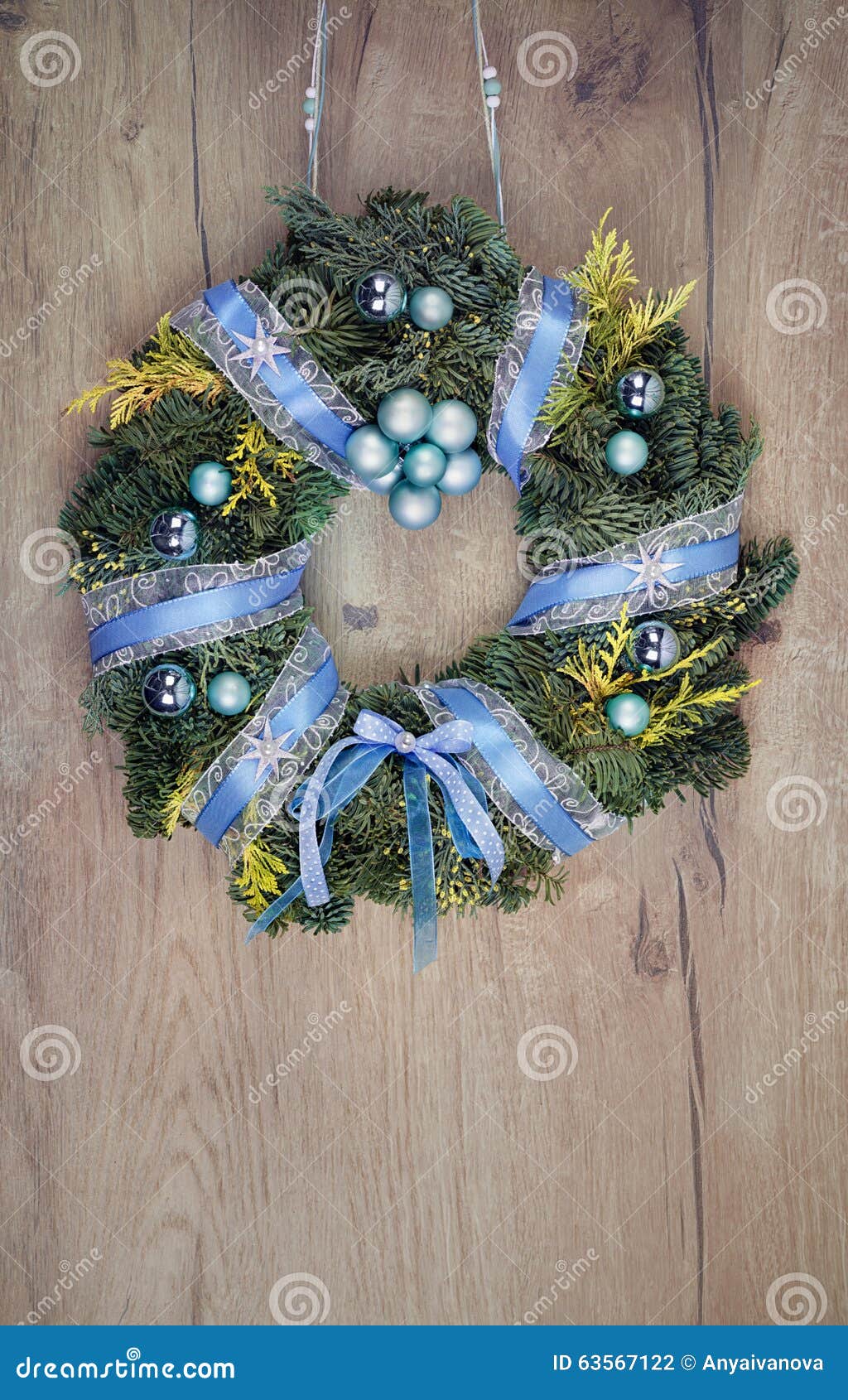Decorated Christmas Wreath on Wood, Text Space Stock Photo - Image of ...