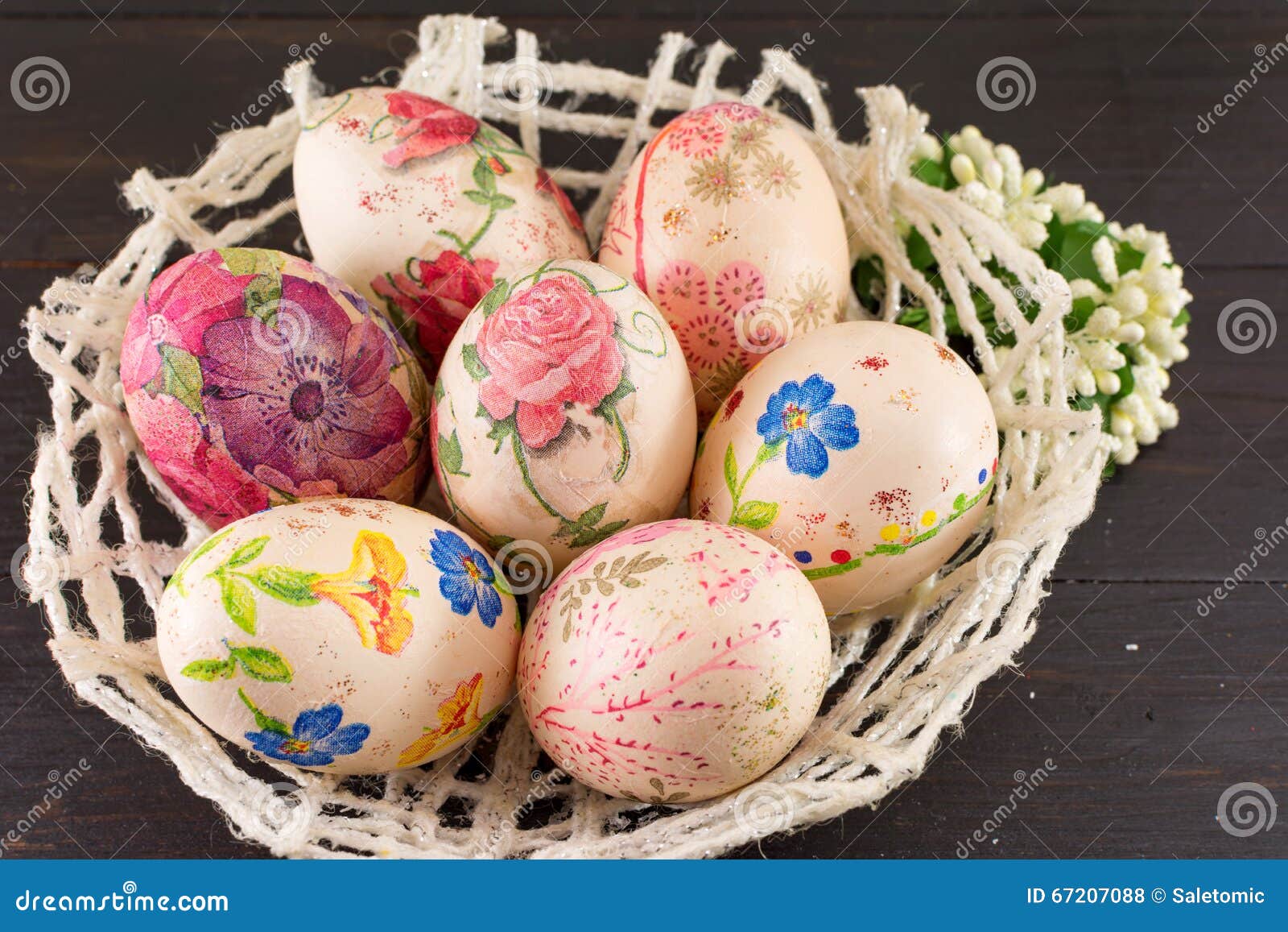 Decorated Easter Eggs in a Basket Stock Photo Image of basket, homemade 67207088