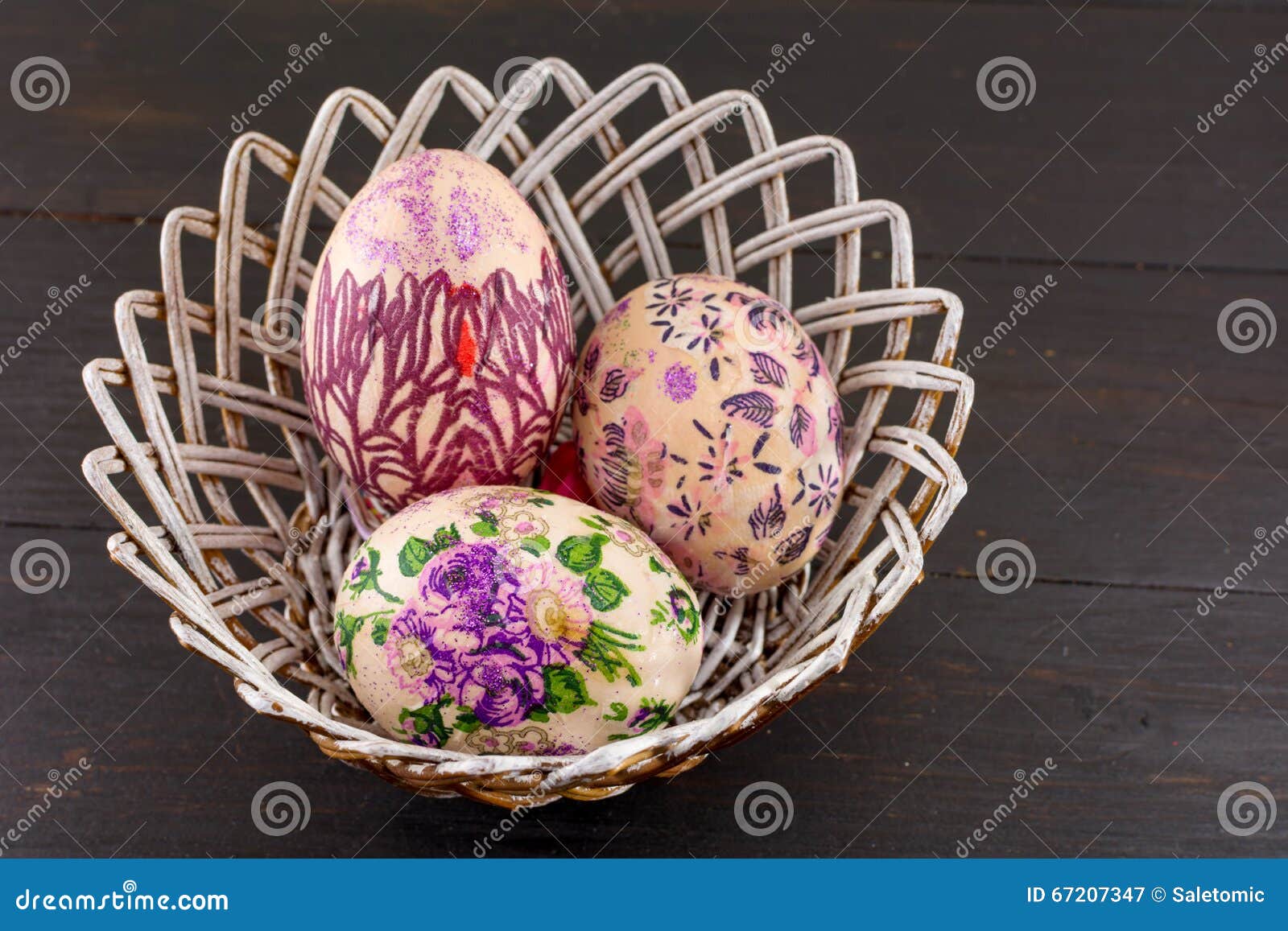 Decorated Easter Eggs in a Basket Stock Image Image of artistic
