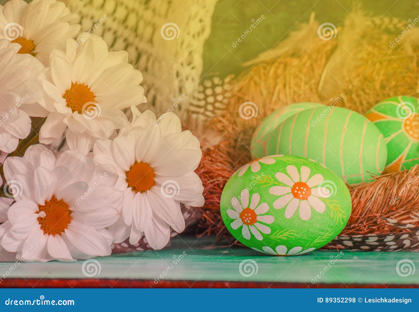 Decorated Easter Eggs with Daisies Stock Photo Image of decoration