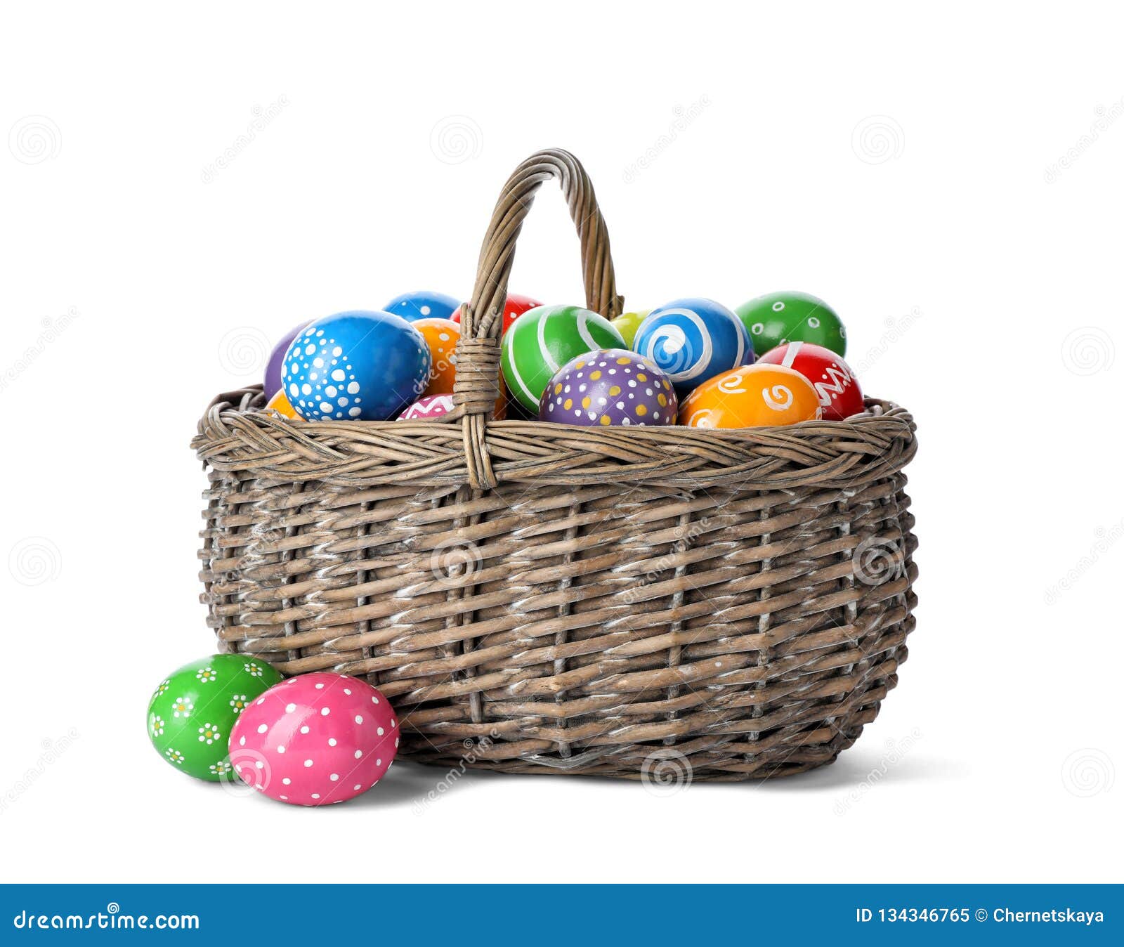 Decorated Easter Eggs in Wicker Basket Stock Image Image of wicker