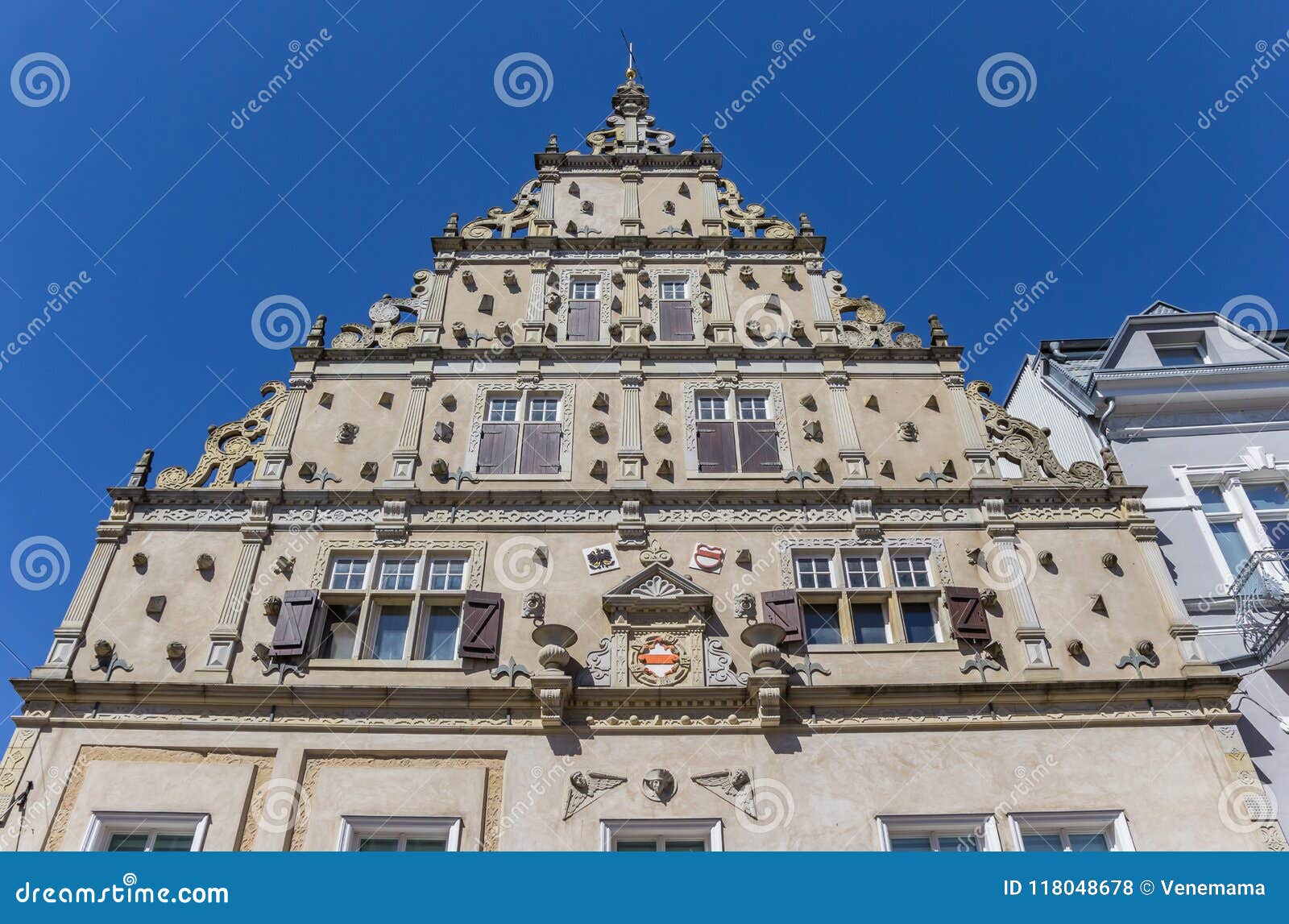 decorated facade of a historic building in herford