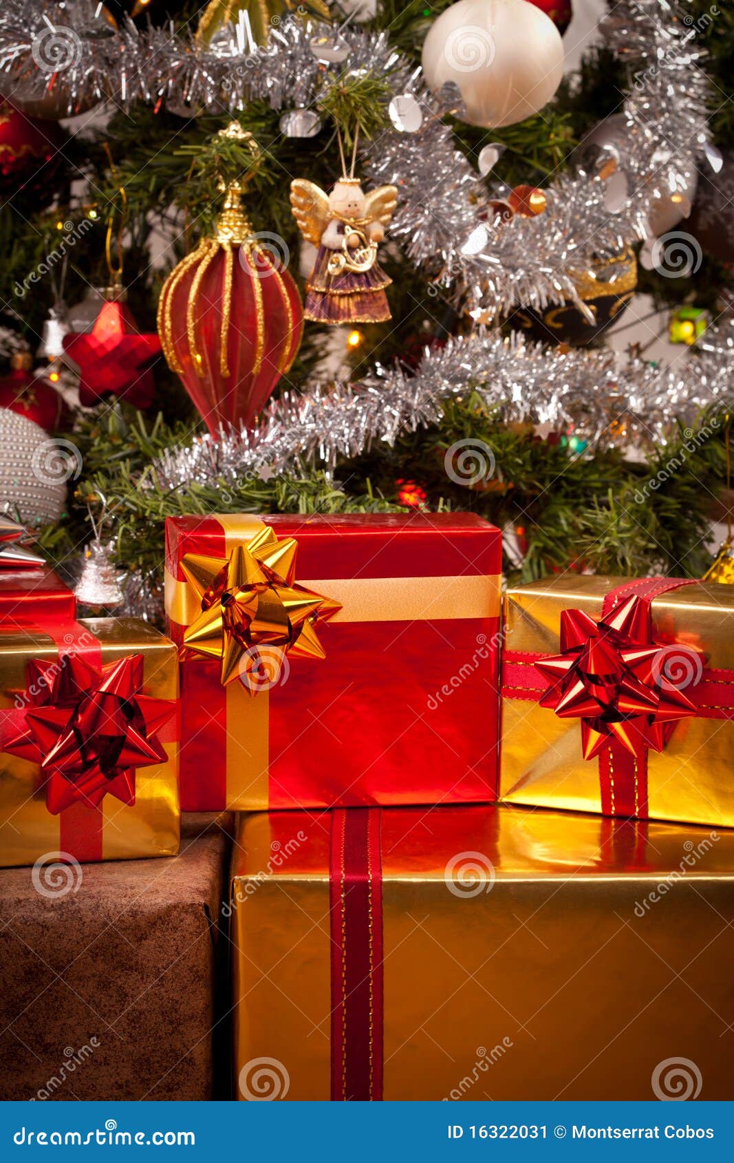 Decorated Gift Boxes Under the Christmas Tree Stock Image Image of