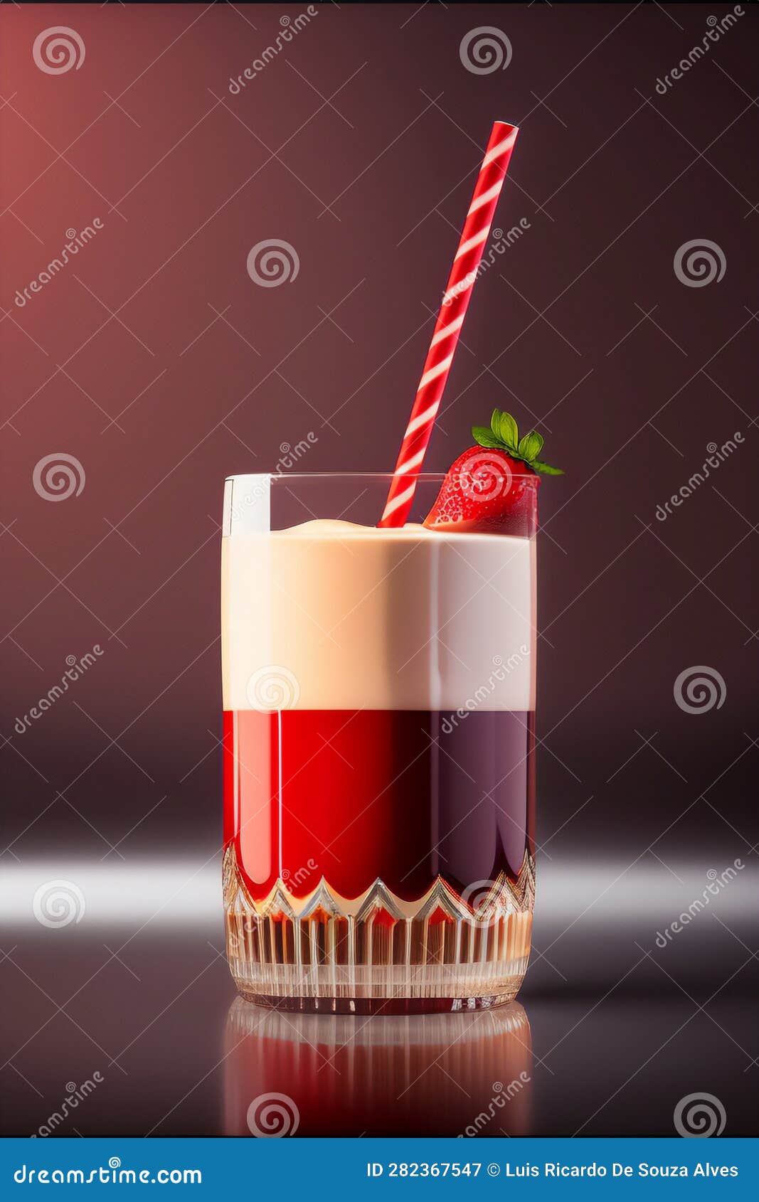 A Decorated Glass of Milkshake on a Reflective Surface. Generative AI